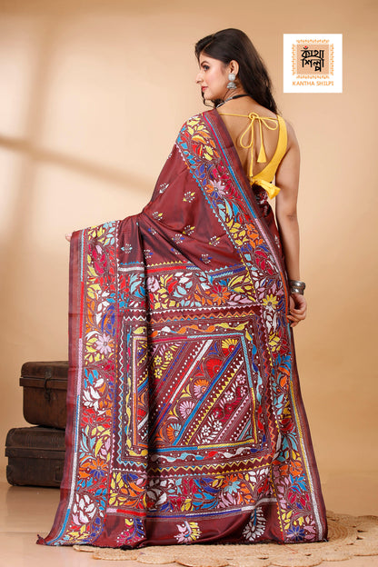 Bangalore Silk Kantha Stitch Saree SN202522465