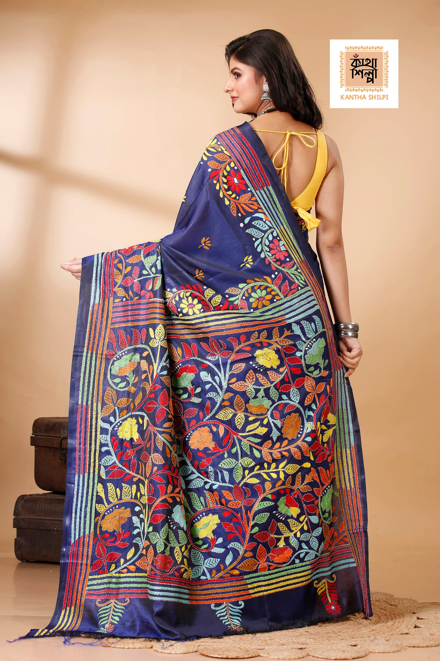 Bangalore Silk Kantha Stitch Saree SN202522496