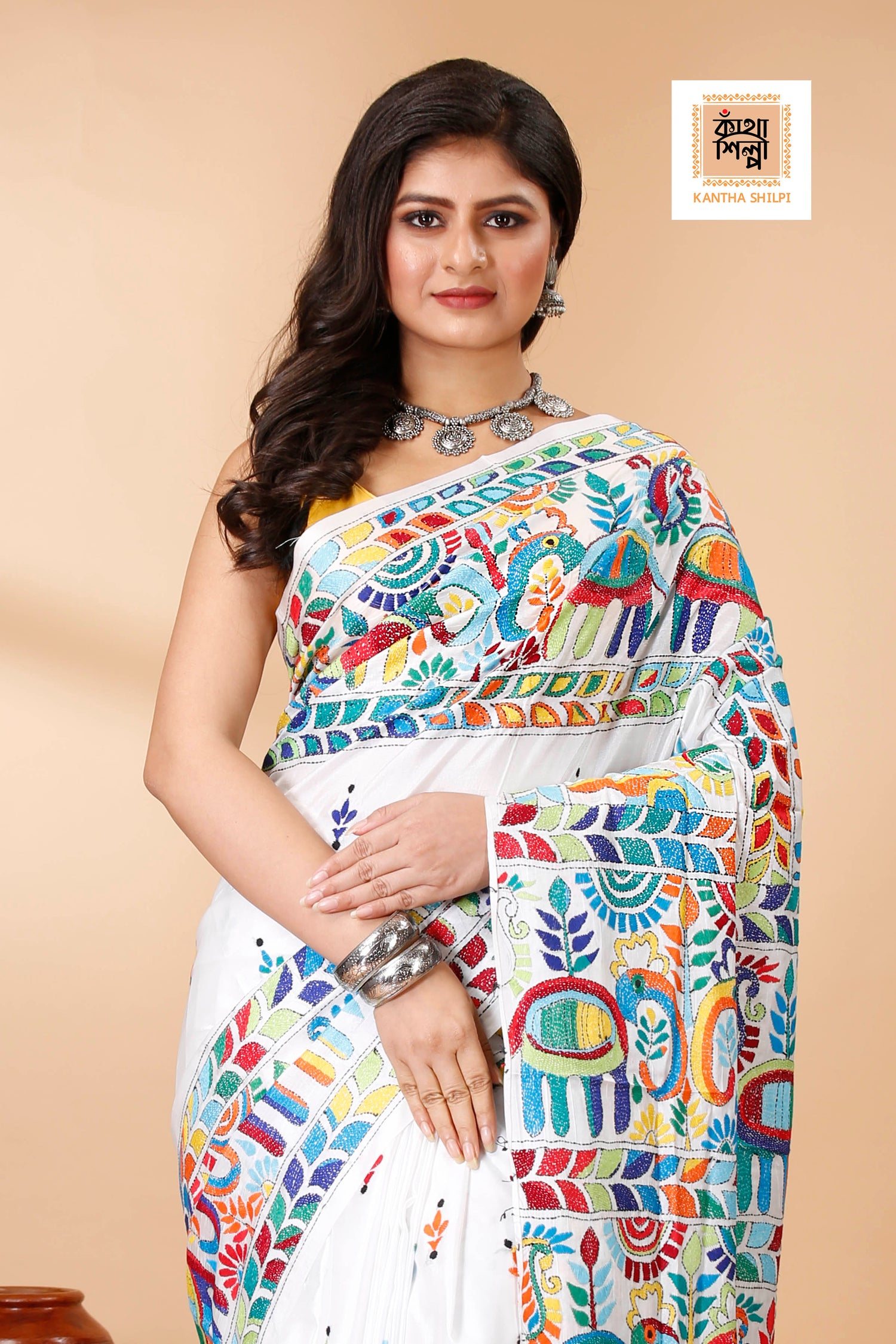Bangalore Silk Kantha Stitch Saree SN202522502