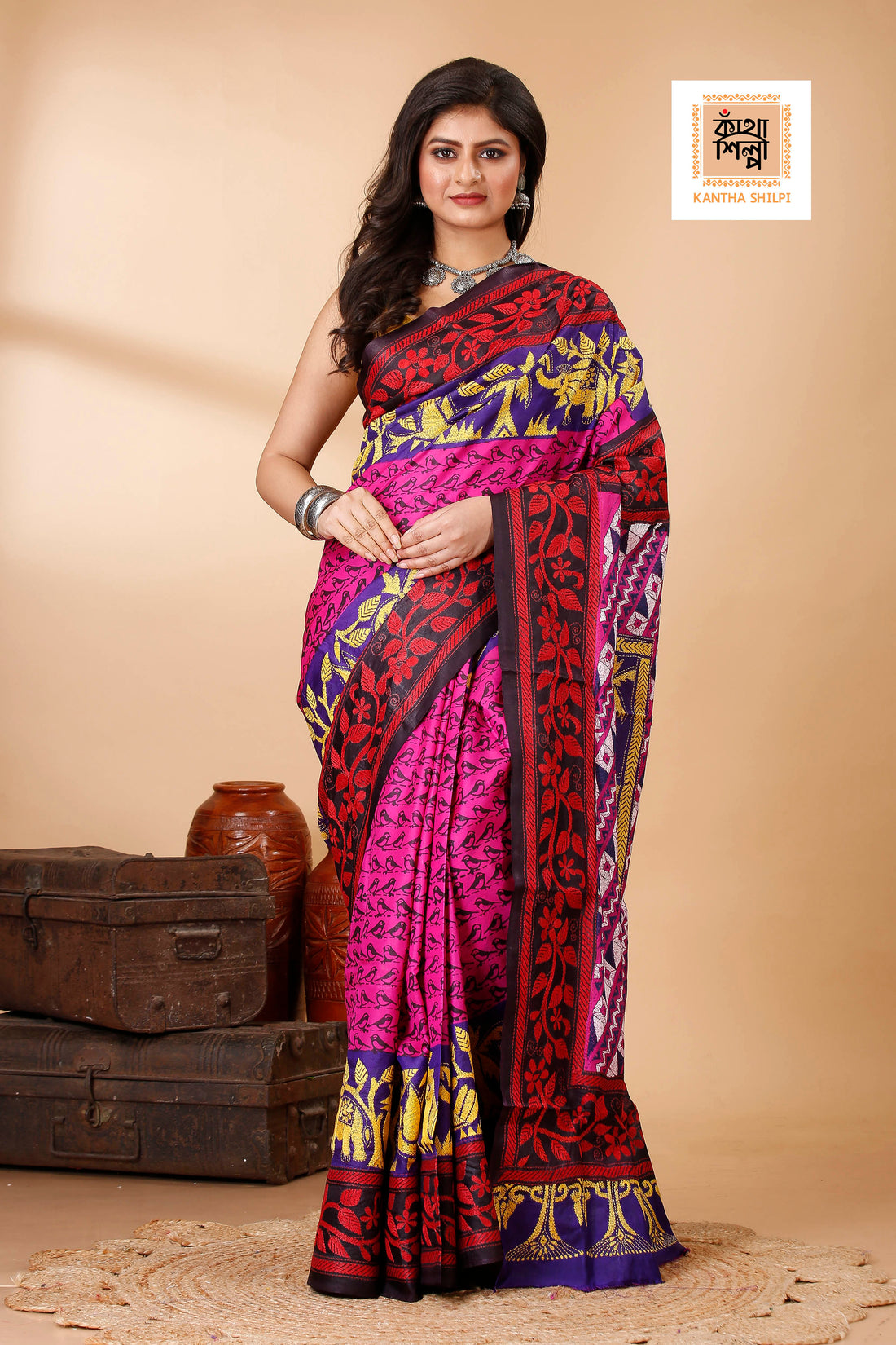 Pure Bangalore Silk Kantha Stitch Saree SN202522545
