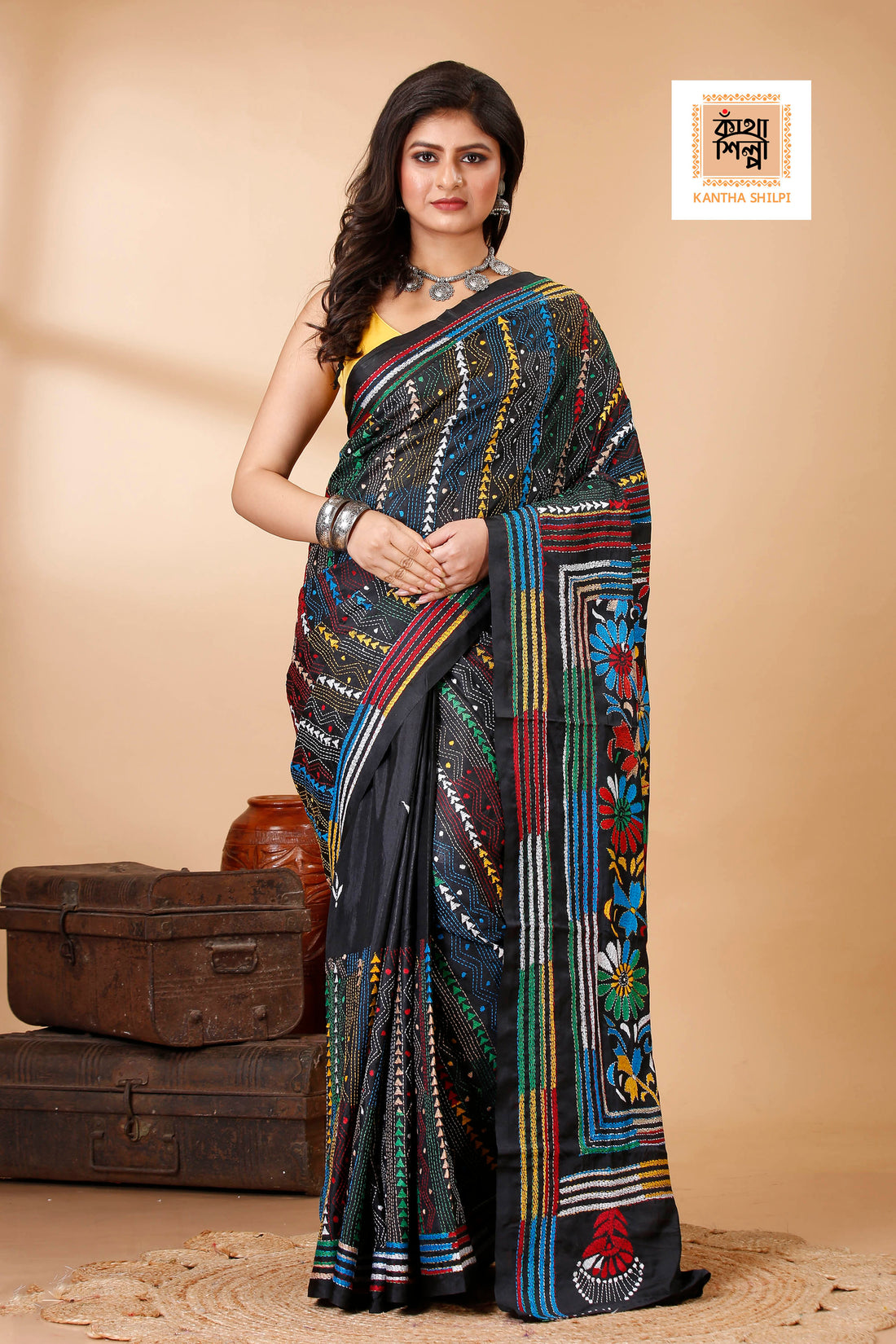 Bangalore Silk Kantha Stitch Saree SN202522570