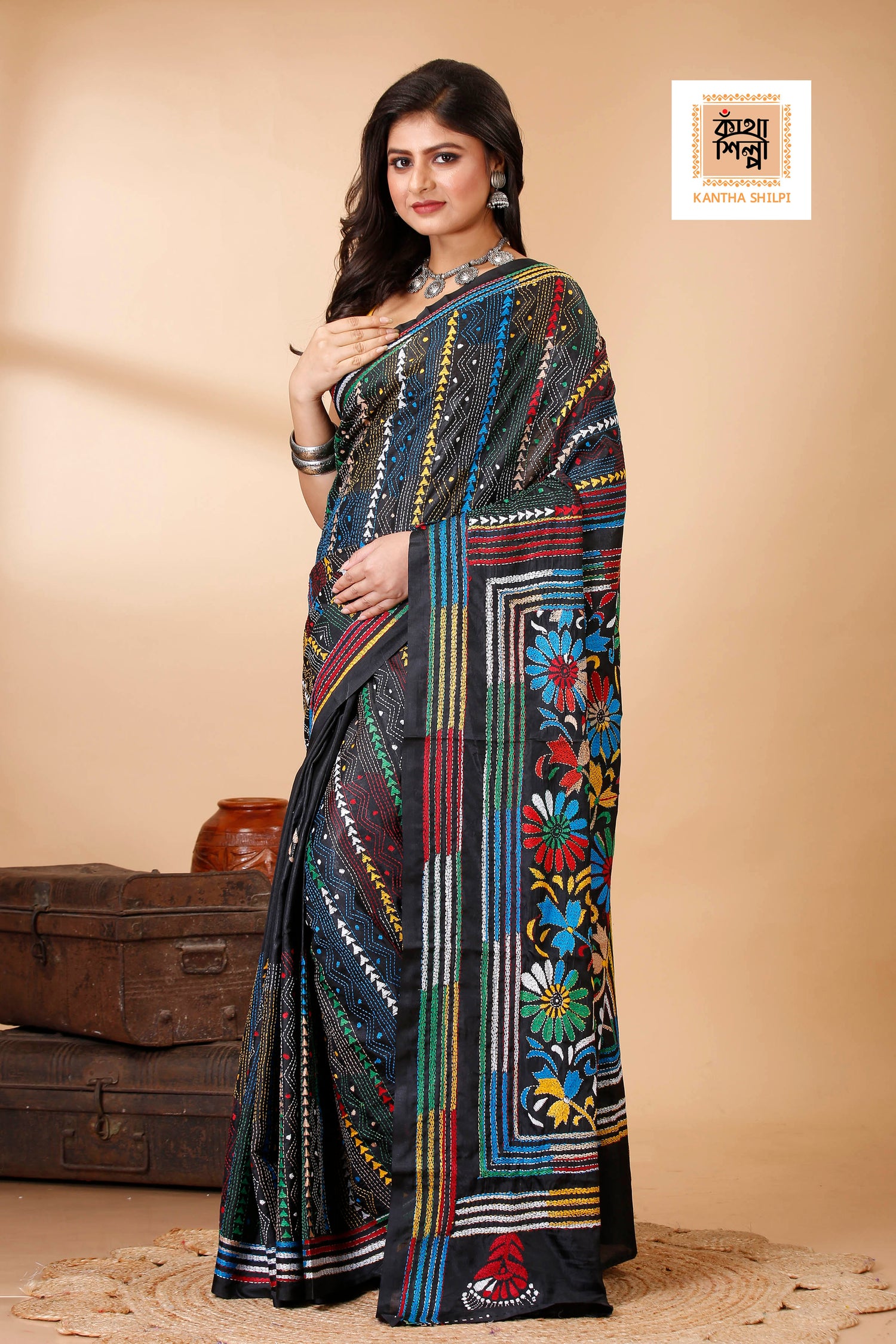 Bangalore Silk Kantha Stitch Saree SN202522570