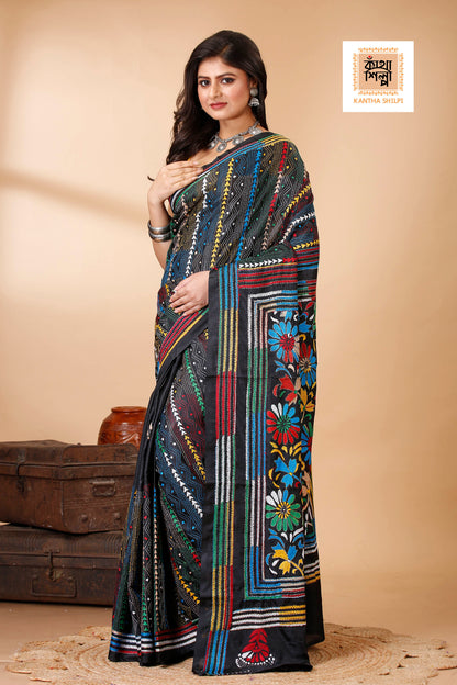 Bangalore Silk Kantha Stitch Saree SN202522570