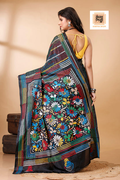 Bangalore Silk Kantha Stitch Saree SN202522570