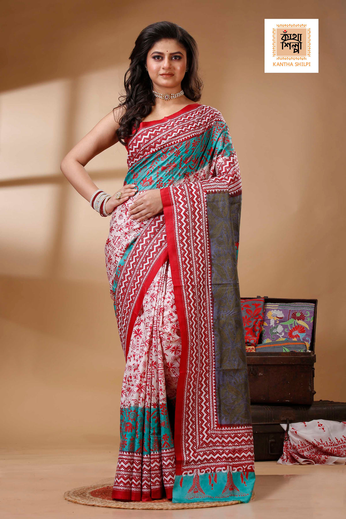 Pure Bangalore Silk Kantha Stitch Saree SN202522637