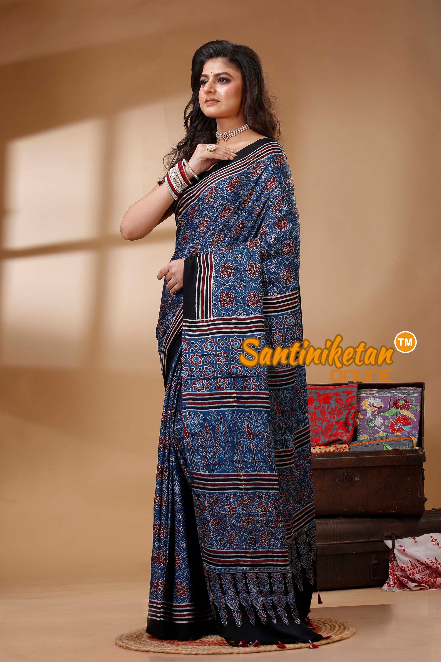 Ajrakh Hand Block On Modal Silk SN202522643