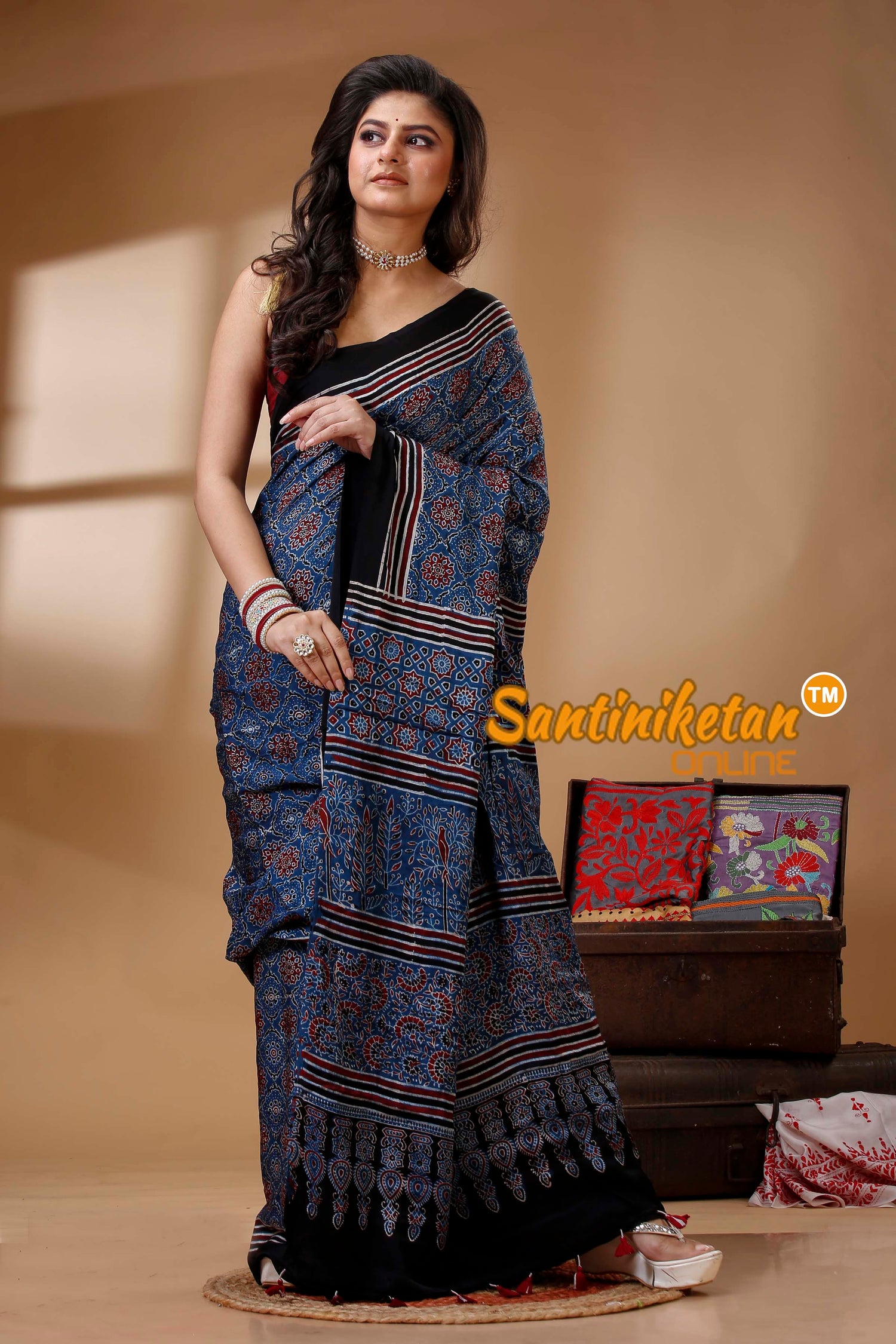 Ajrakh Hand Block On Modal Silk SN202522643