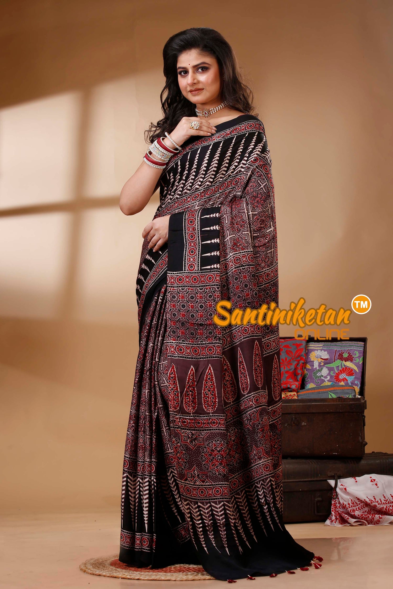 Ajrakh Hand Block On Modal Silk SN202522655