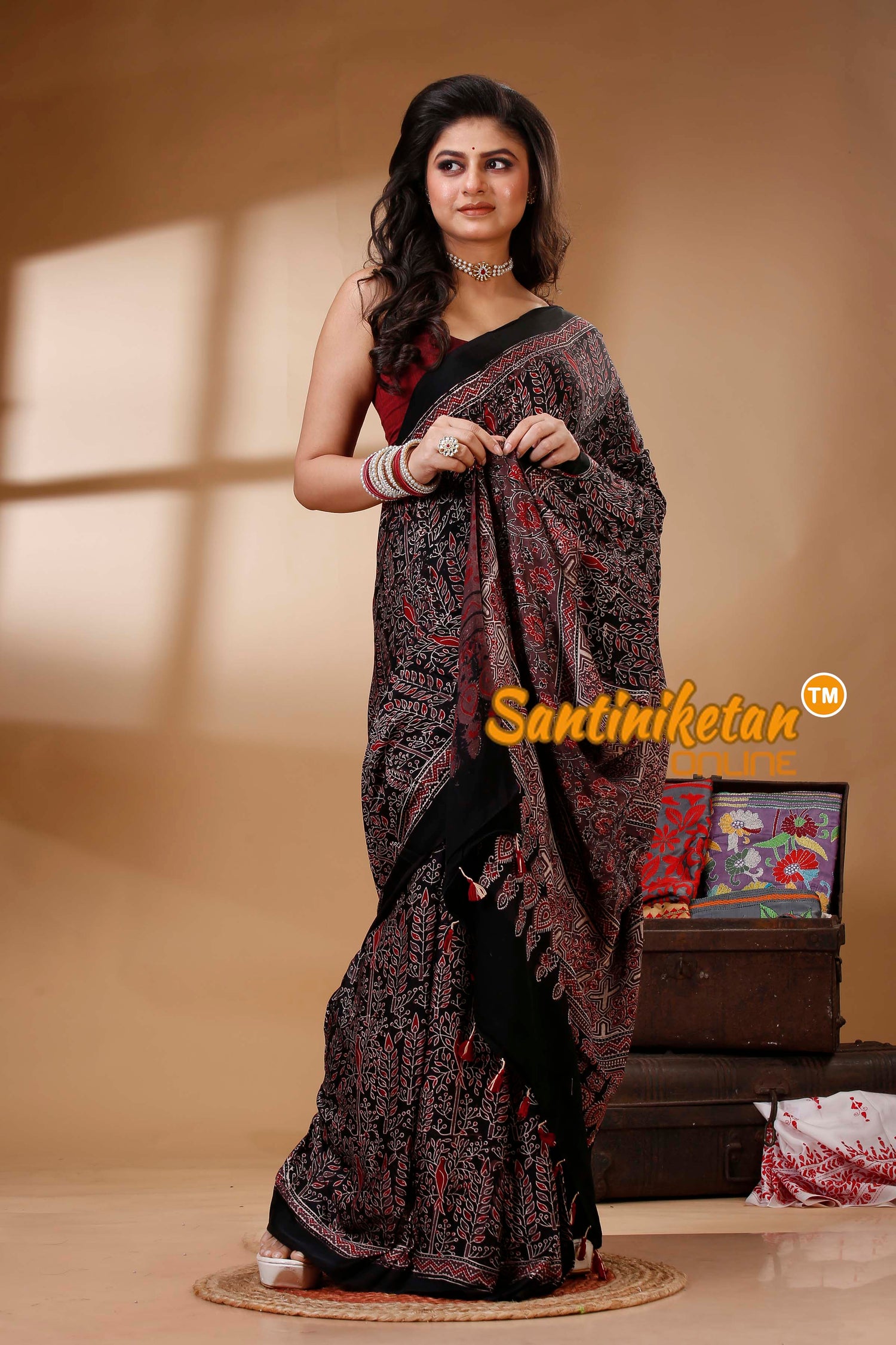 Ajrakh Hand Block On Modal Silk SN202522667
