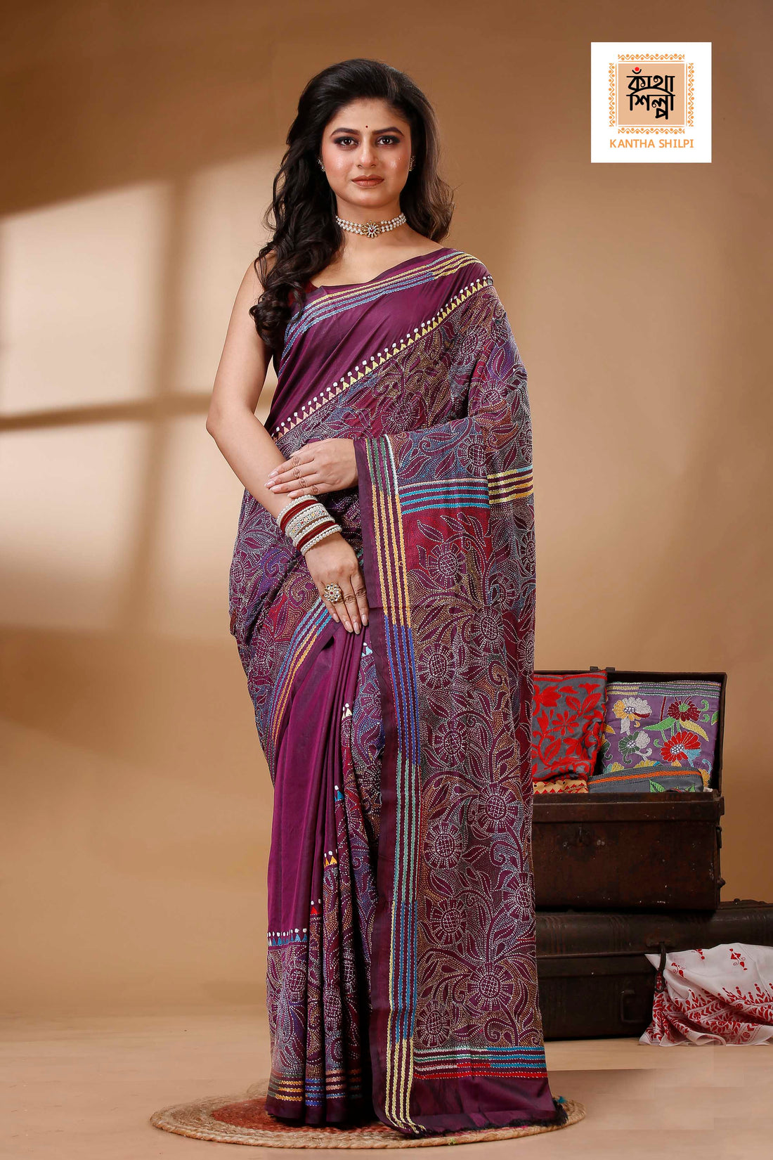 Bangalore Silk Kantha Stitch Saree SN202522691