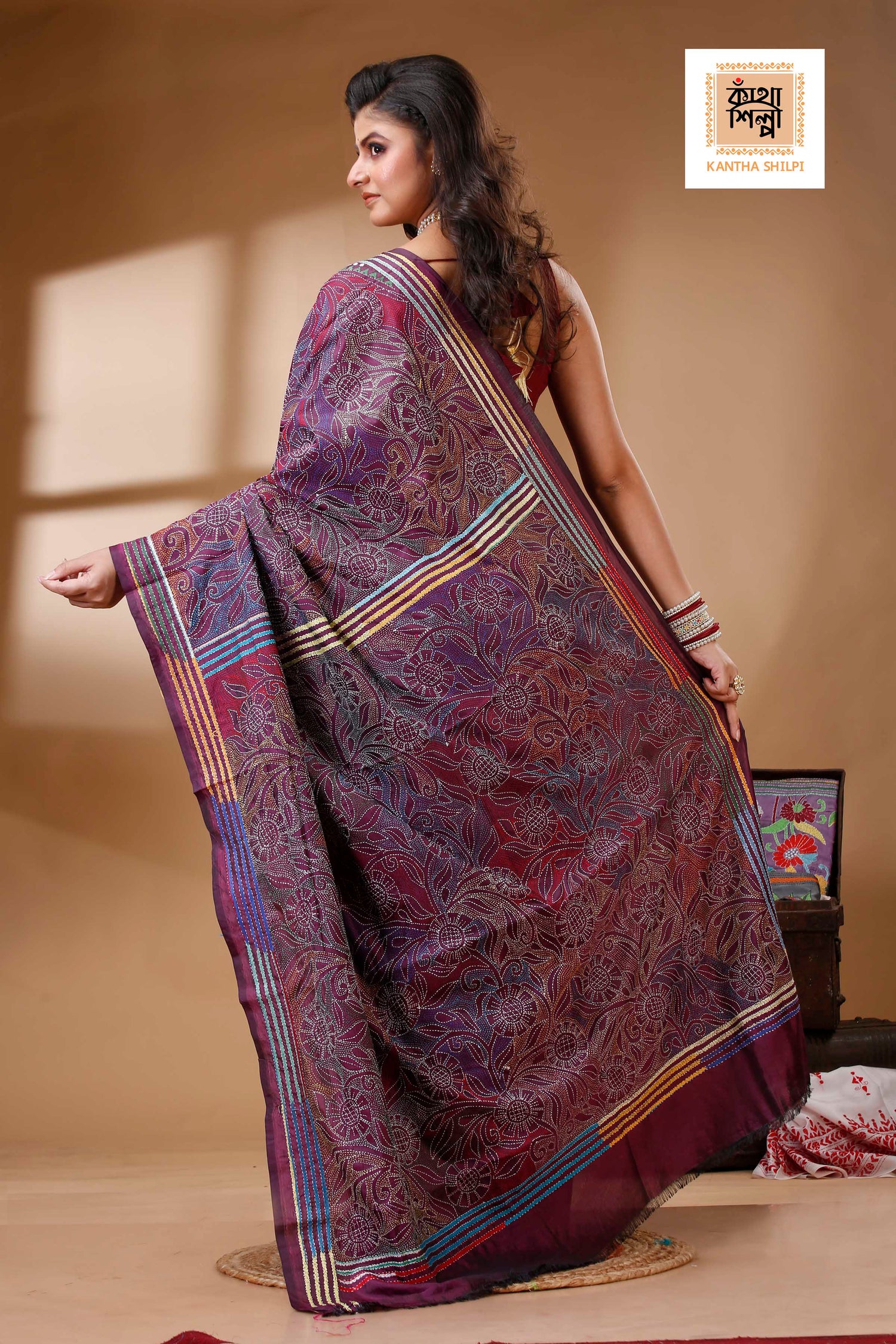 Bangalore Silk Kantha Stitch Saree SN202522691