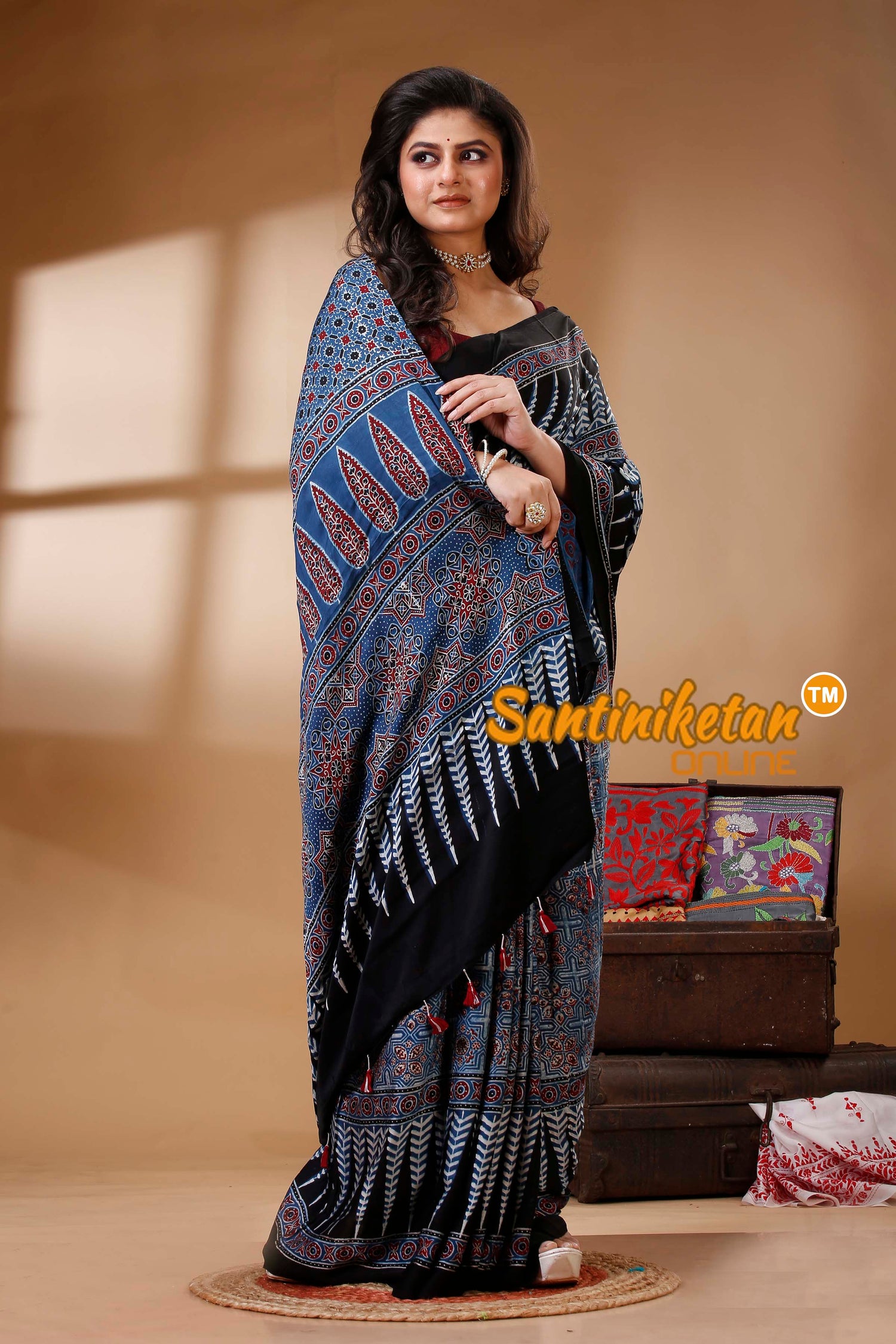 Ajrakh Hand Block On Modal Silk SN202522703
