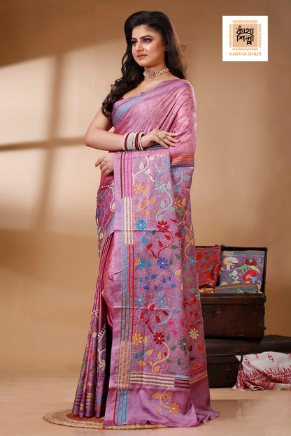 Bangalore Silk Hand Batik and Kantha Stitch Saree SN202522709