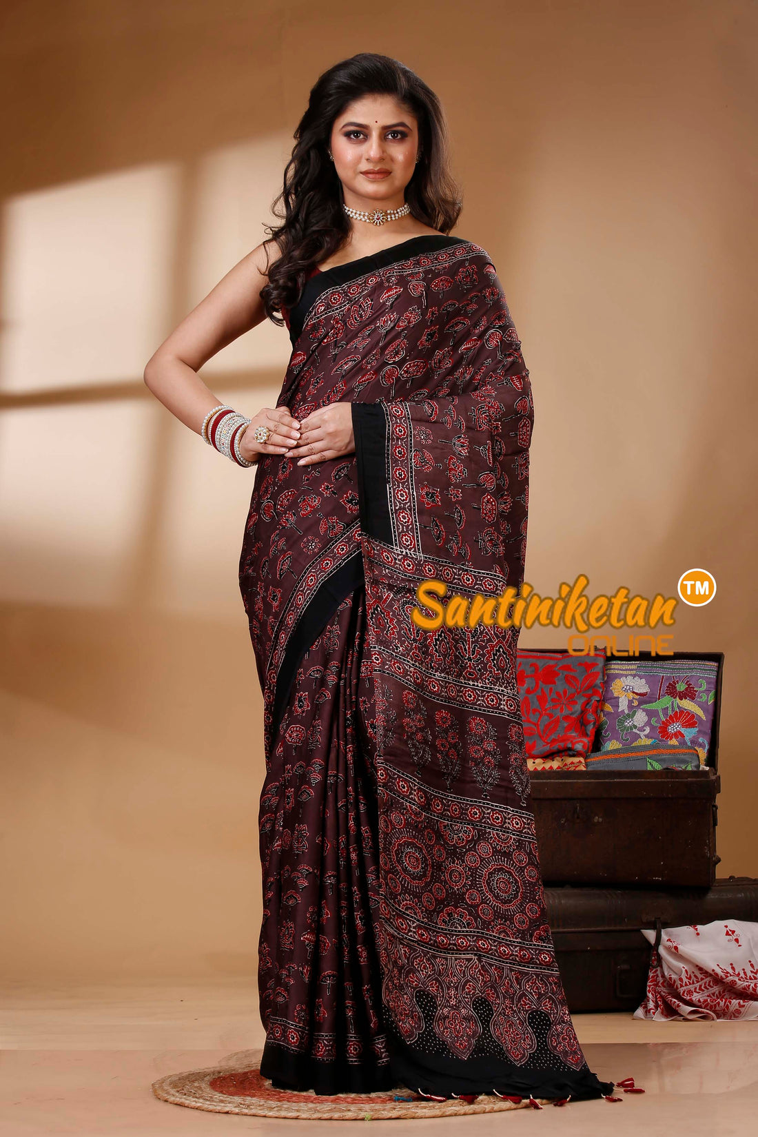 Ajrakh Hand Block On Modal Silk SN202522721