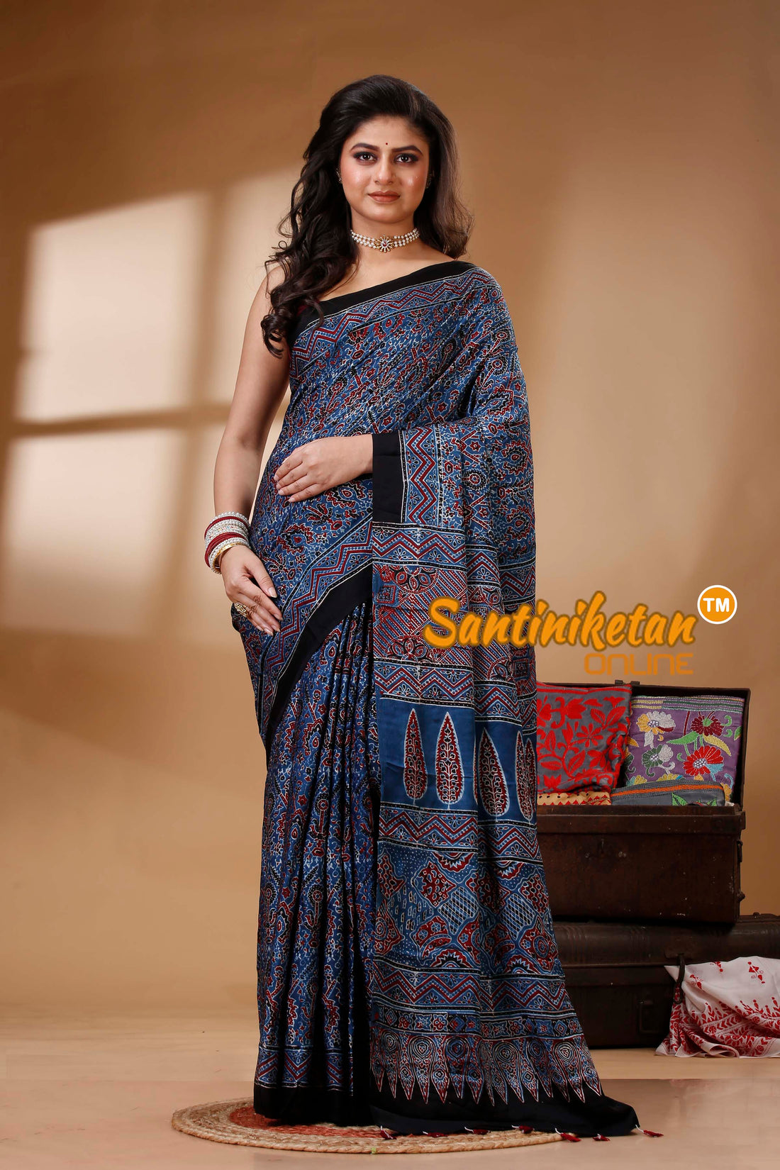 Ajrakh Hand Block On Modal Silk SN202522727
