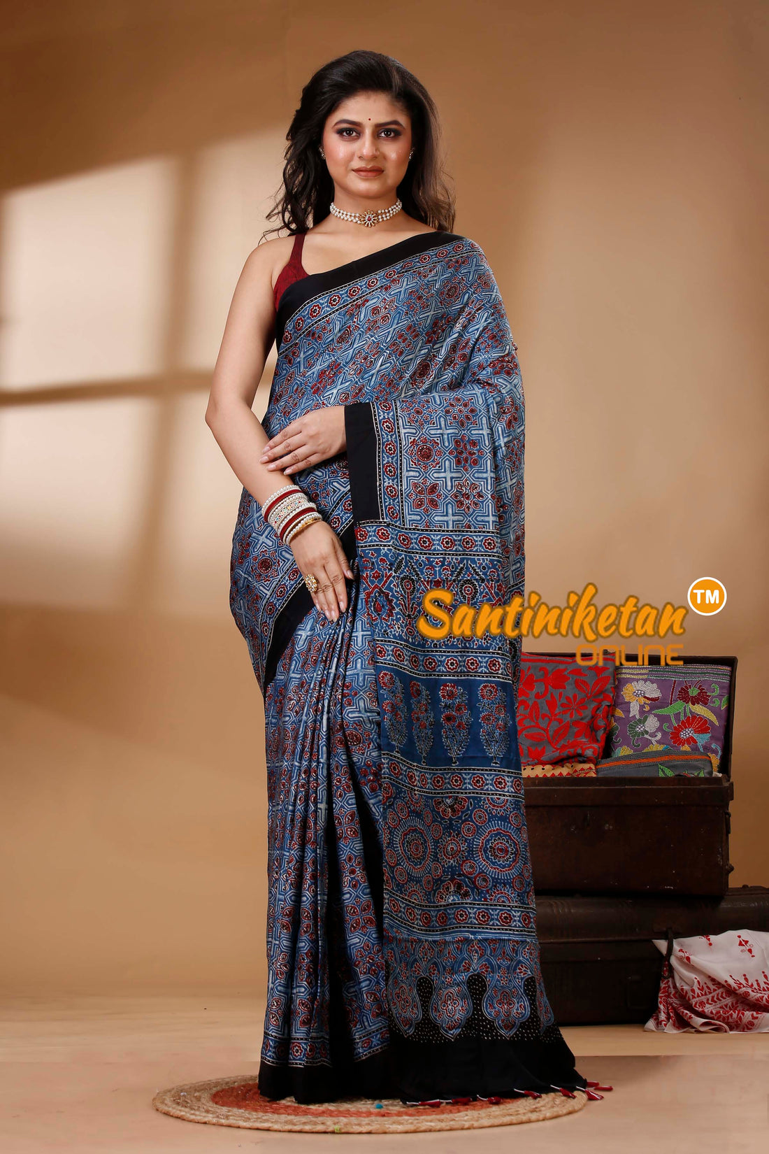 Ajrakh Hand Block On Modal Silk SN202522739