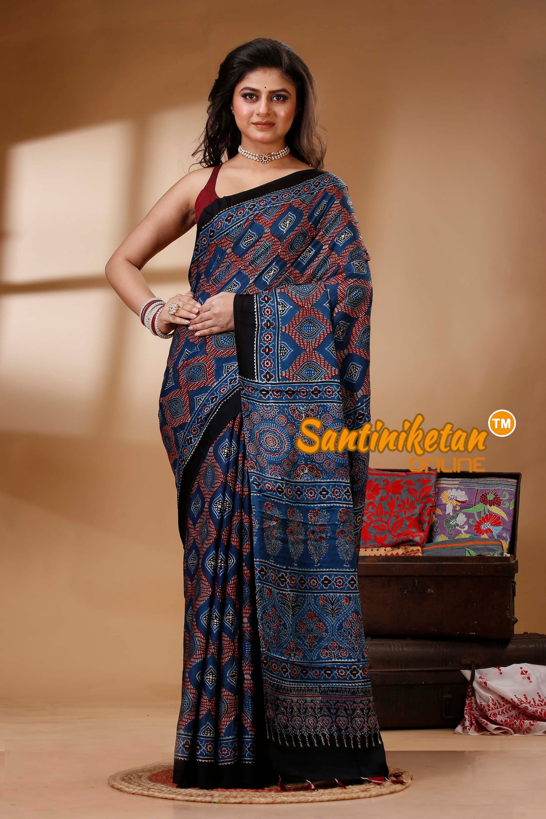 Ajrakh Hand Block On Modal Silk SN202522751