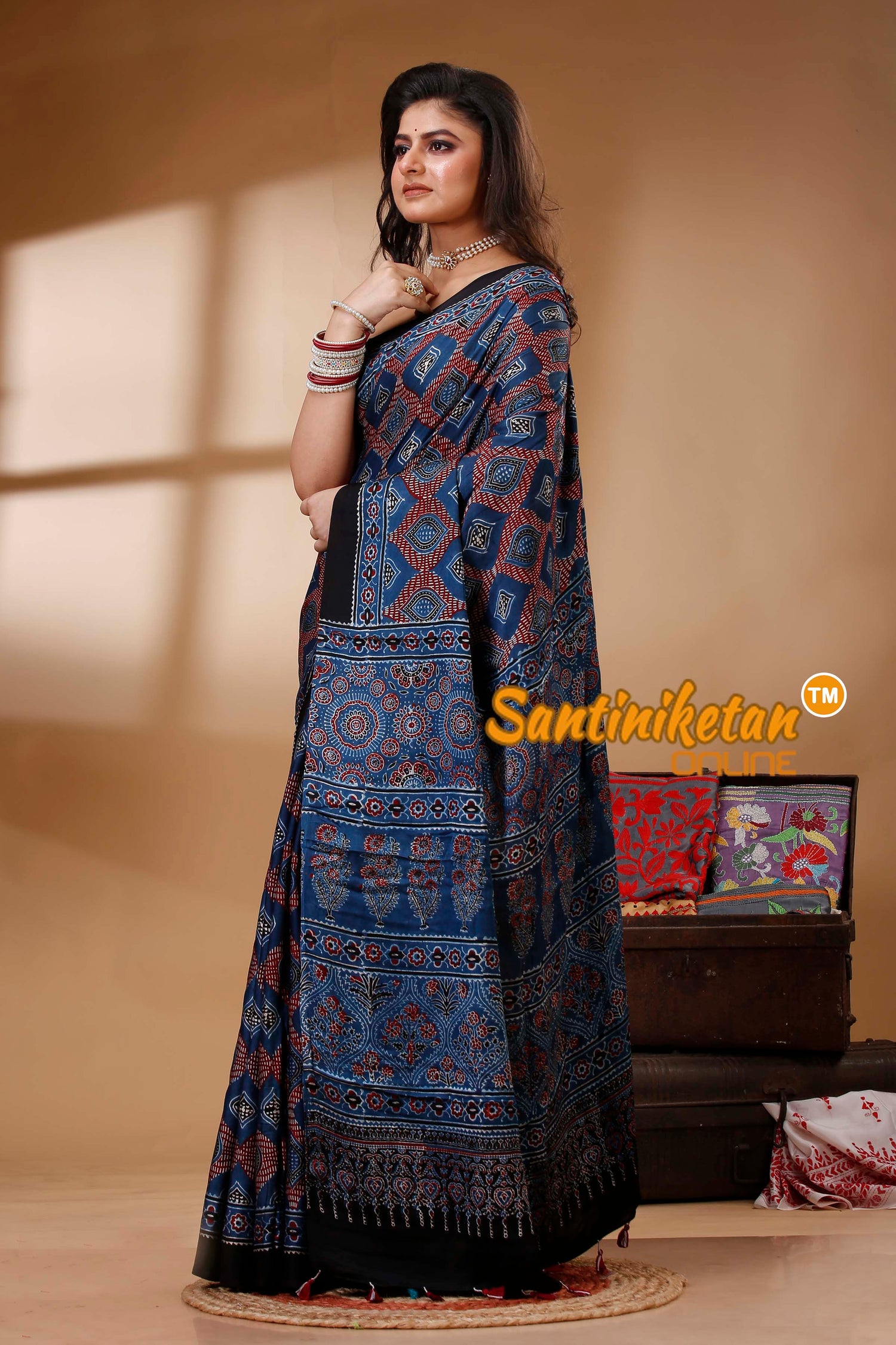 Ajrakh Hand Block On Modal Silk SN202522751