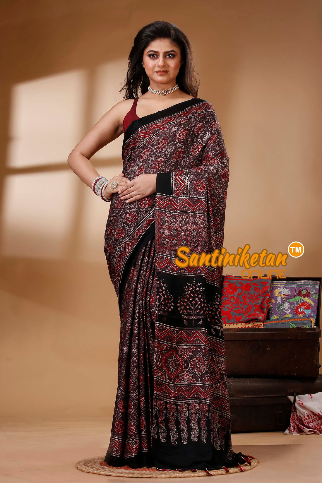 Ajrakh Hand Block On Modal Silk SN202522757