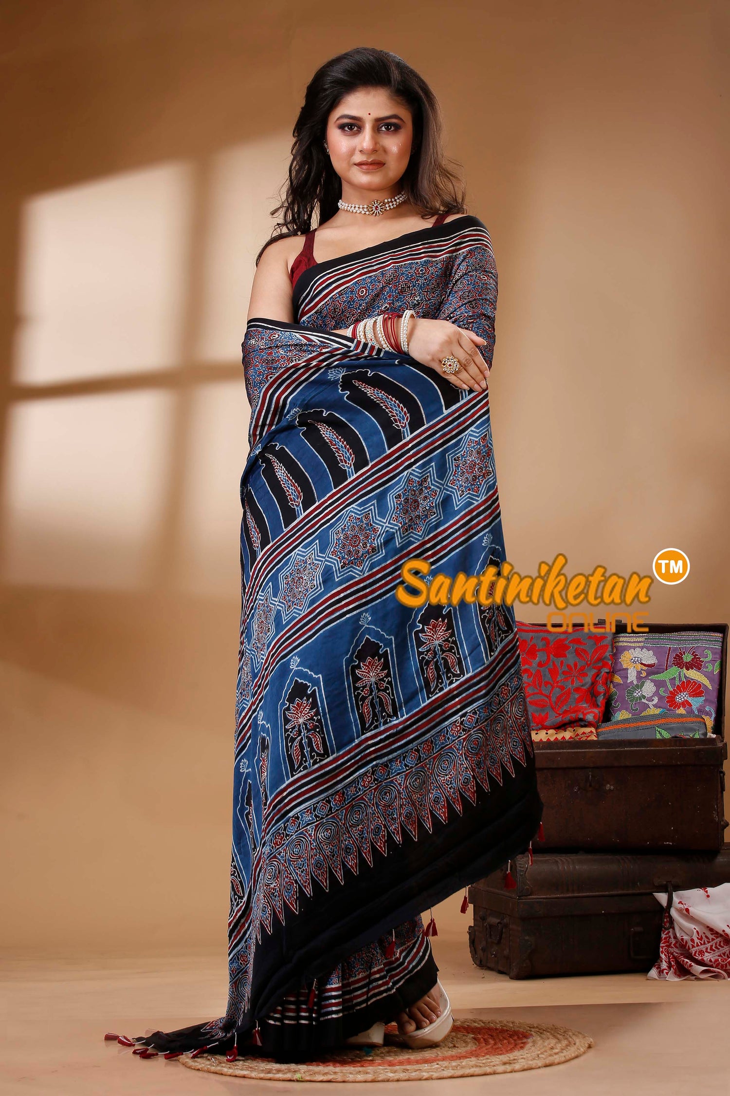 Ajrakh Hand Block On Modal Silk SN202522763
