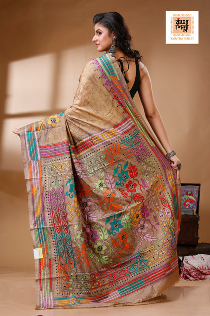 Bangalore Silk Hand Batik and Kantha Stitch Saree SN202522817