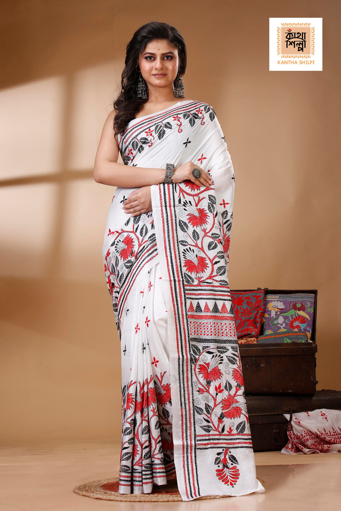 Bangalore Silk Kantha Stitch Saree SN202522823
