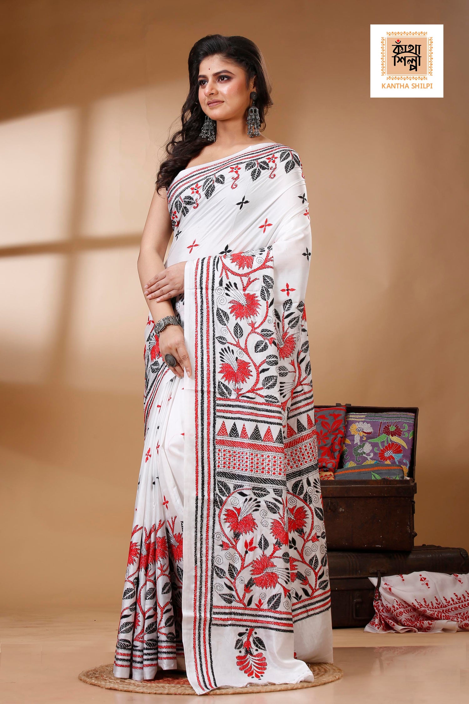 Bangalore Silk Kantha Stitch Saree SN202522823