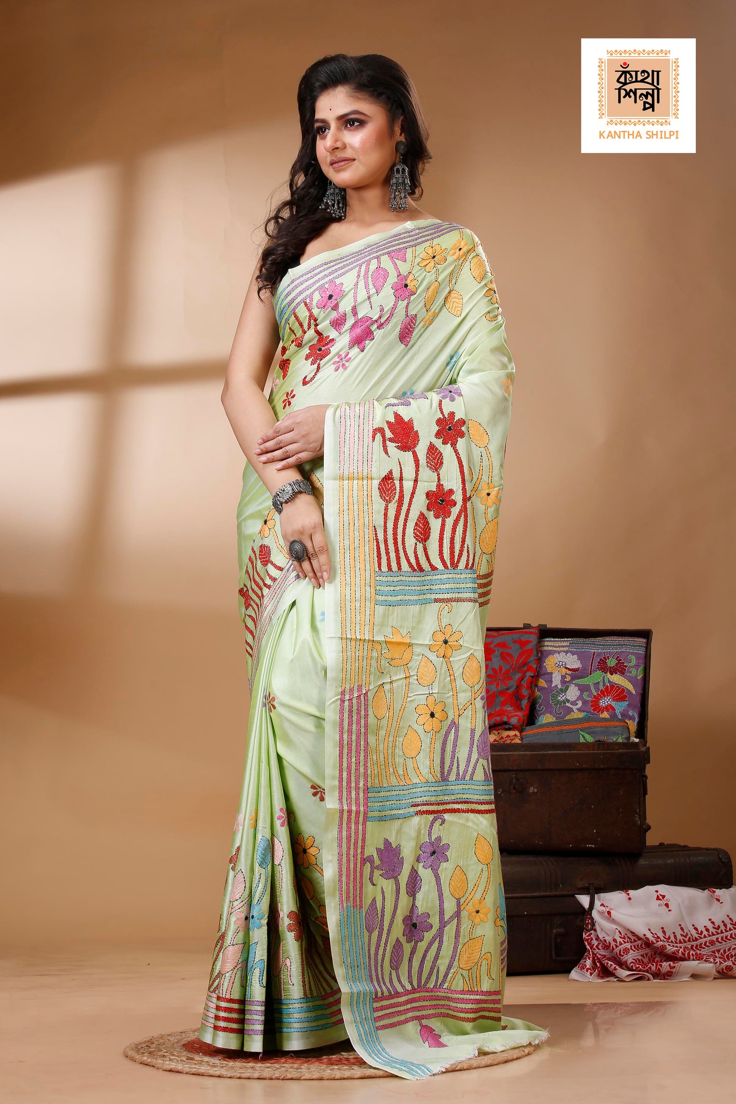 Bangalore Silk Kantha Stitch Saree SN202522829