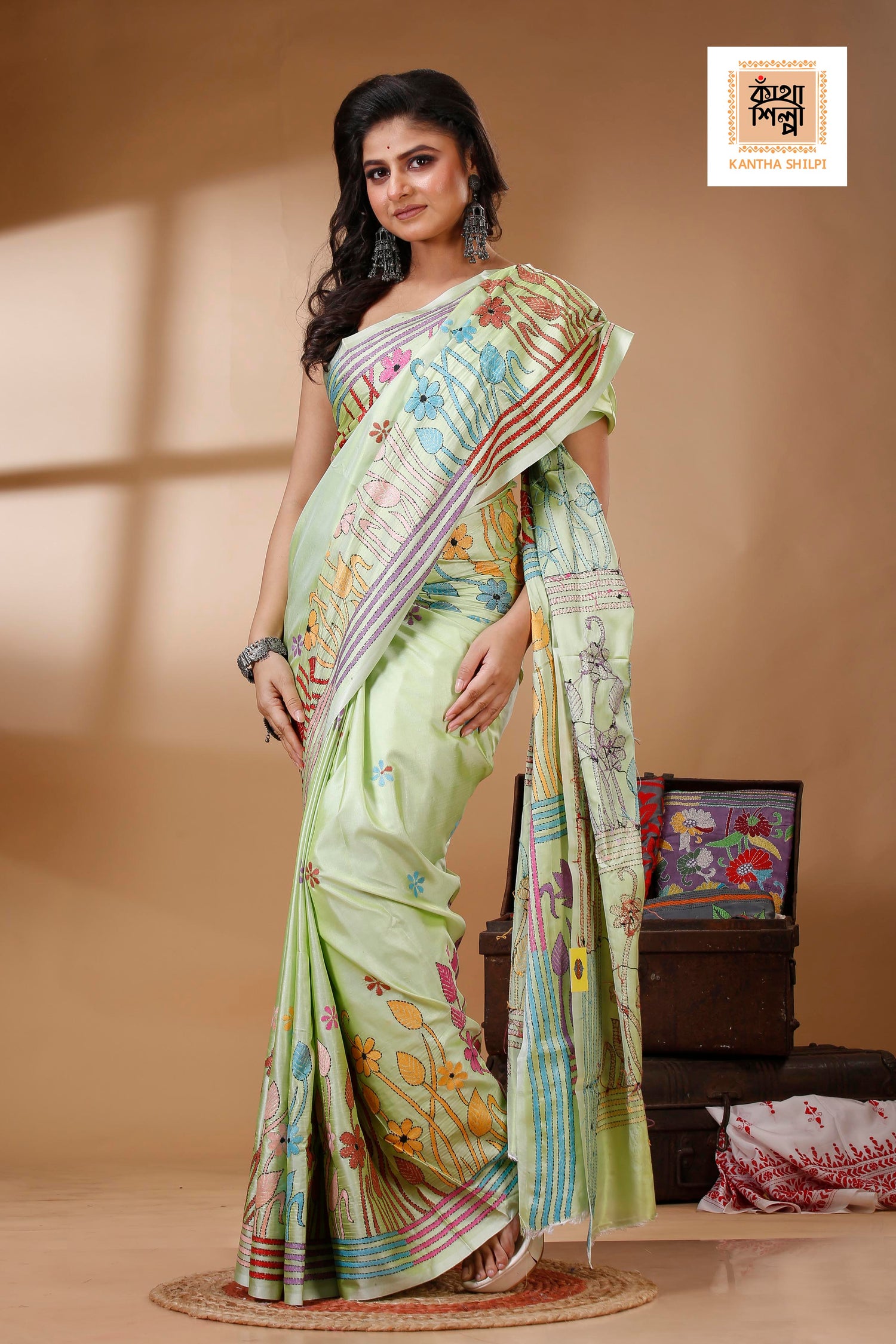 Bangalore Silk Kantha Stitch Saree SN202522829