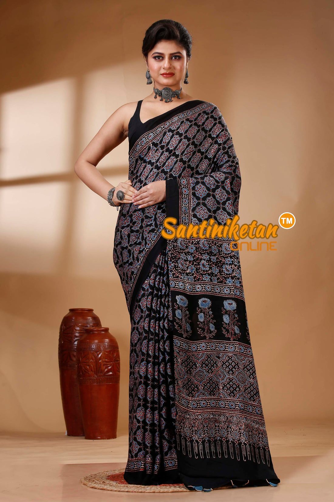 Ajrakh Hand Block On Modal Silk SN202522847