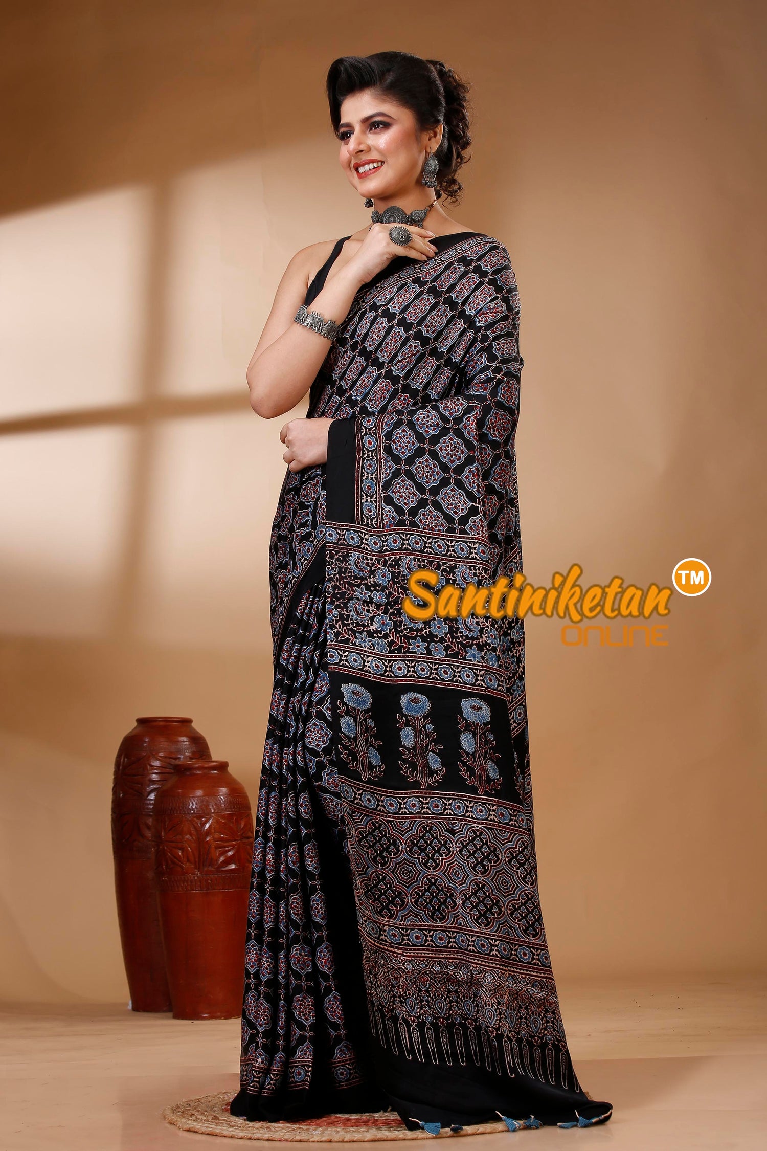 Ajrakh Hand Block On Modal Silk SN202522847