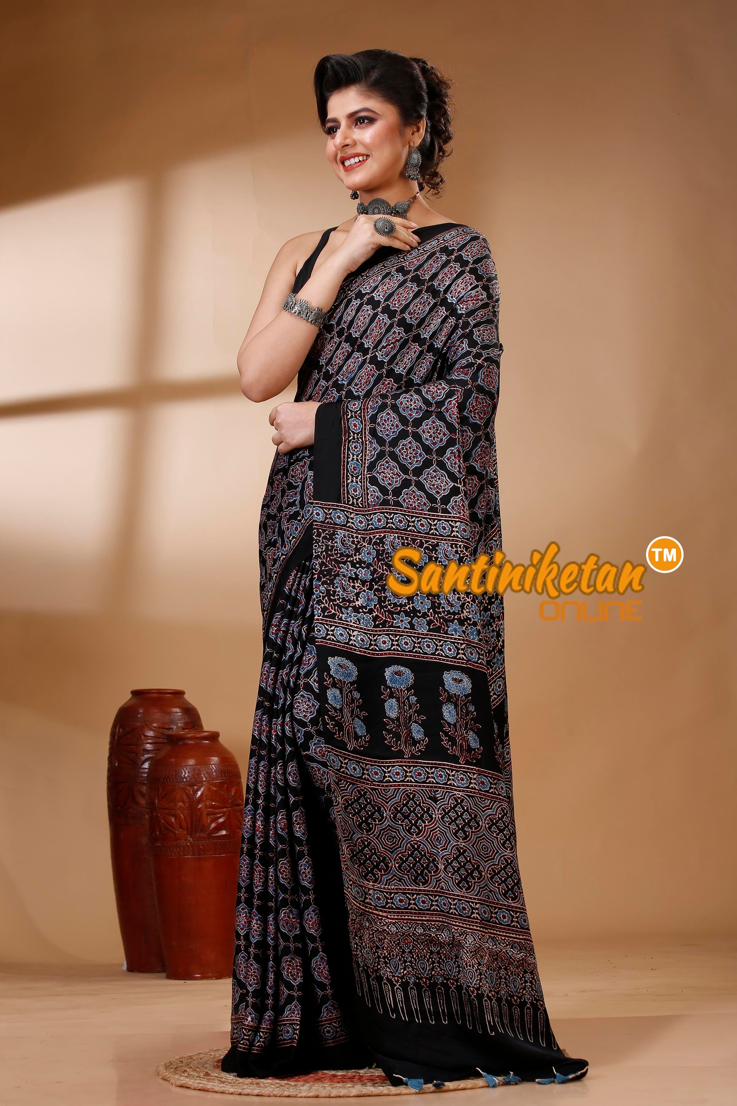 Ajrakh Hand Block On Modal Silk SN202522847