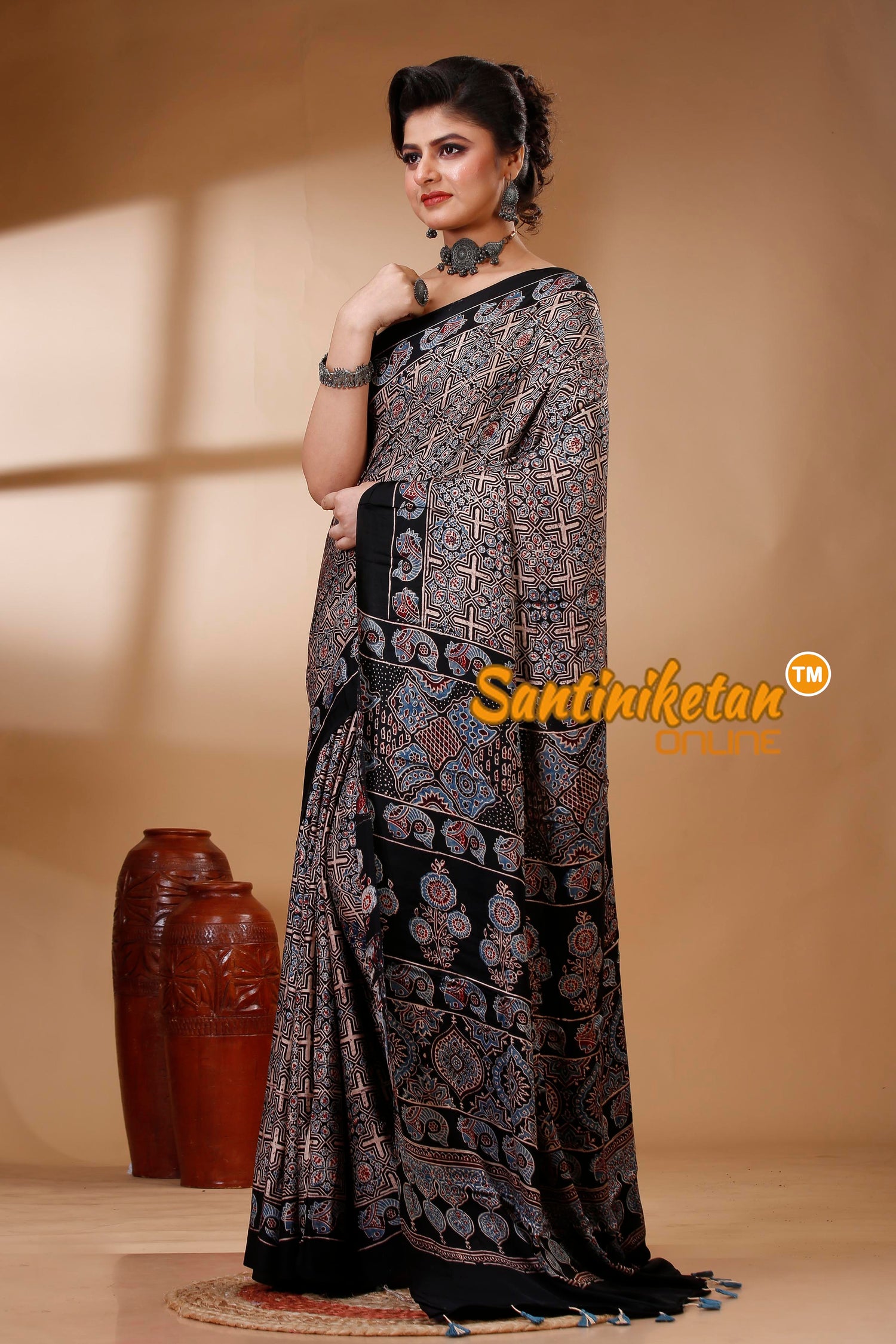 Ajrakh Hand Block On Modal Silk SN202522853