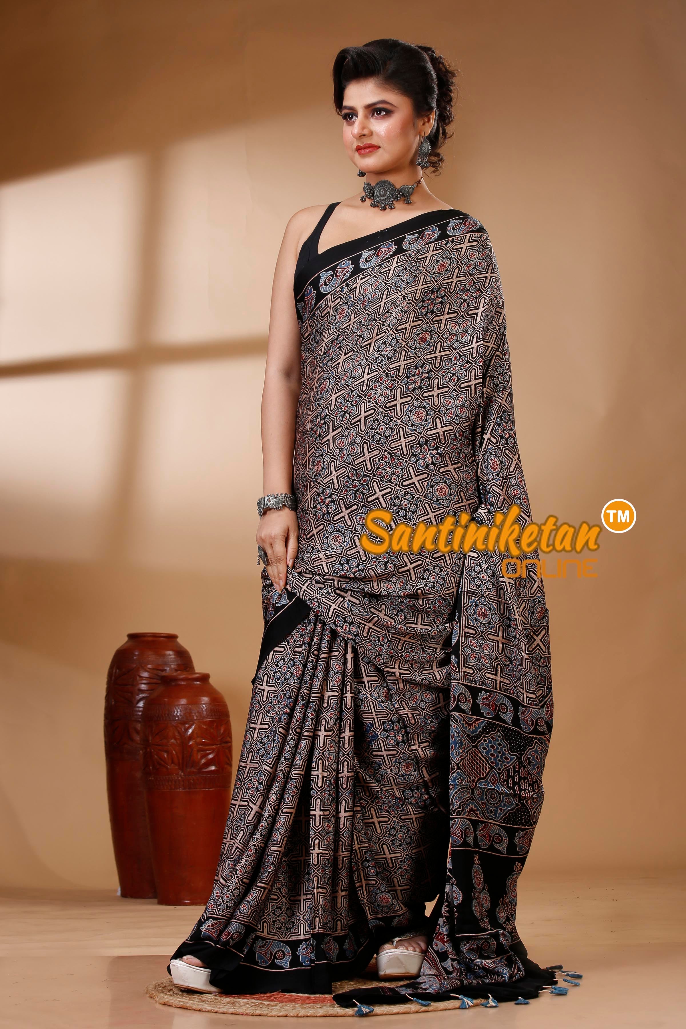 Ajrakh Hand Block On Modal Silk SN202522853