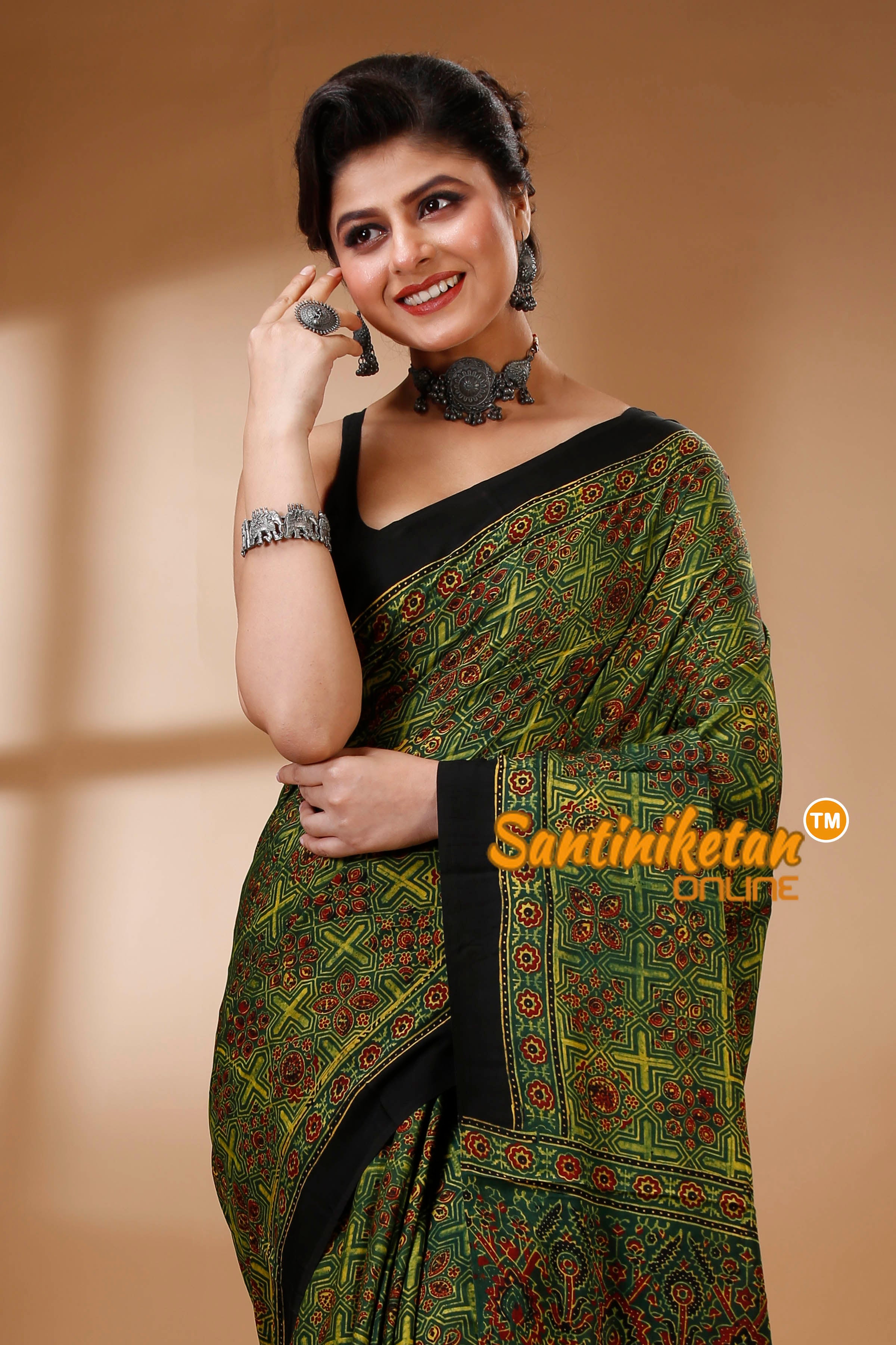 Ajrakh Hand Block On Modal Silk SN202522871