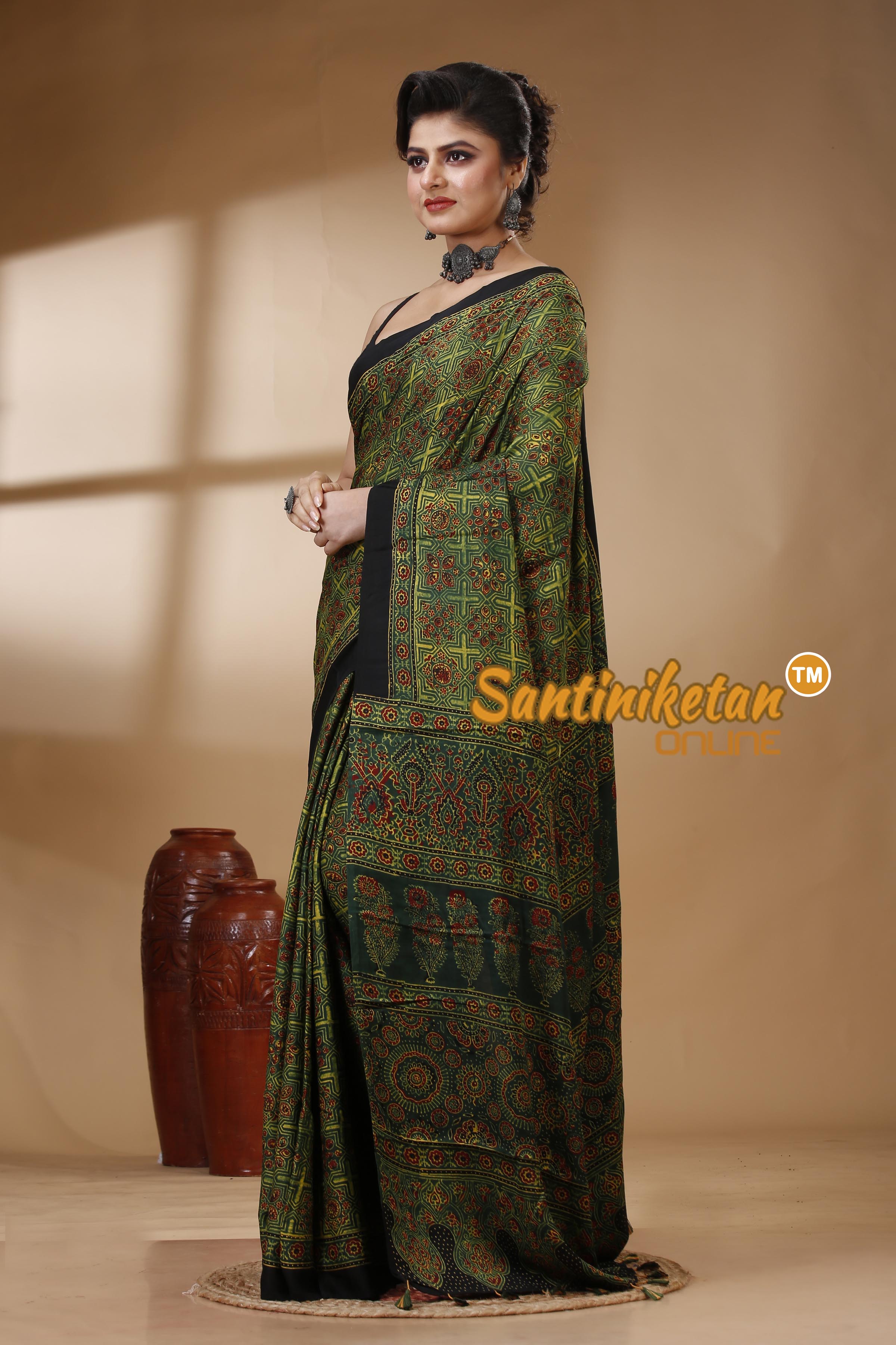Ajrakh Hand Block On Modal Silk SN202522871