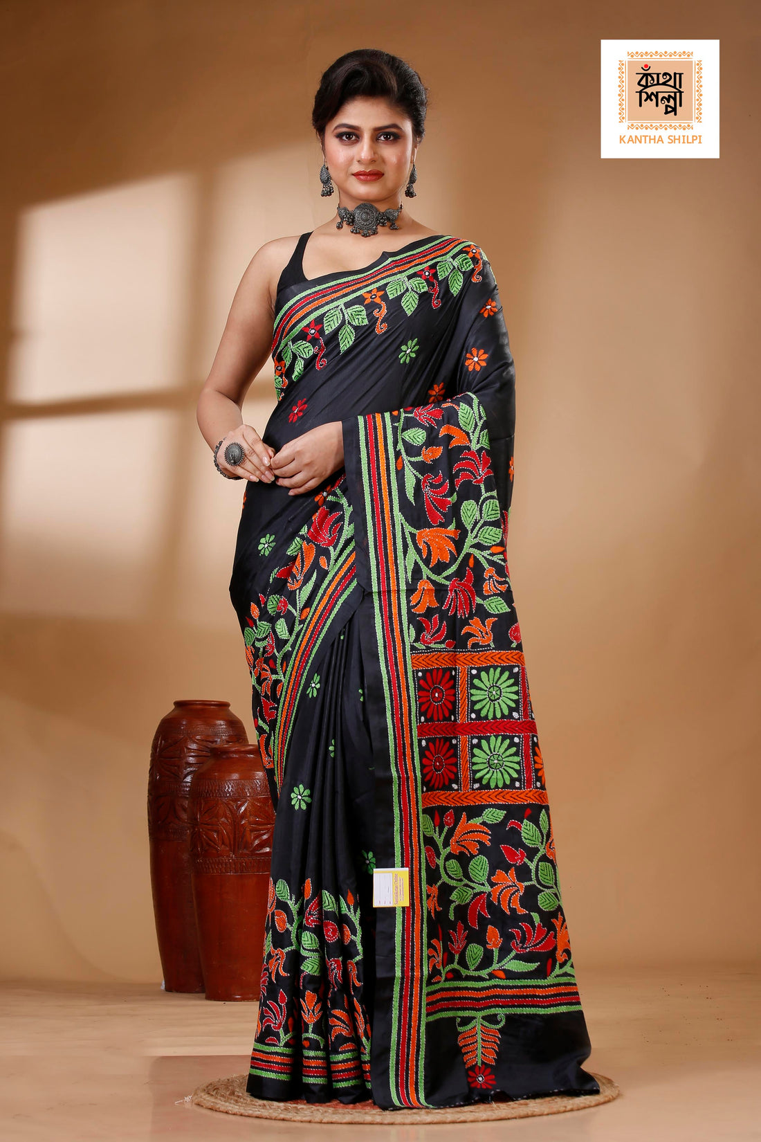 Bangalore Silk Kantha Stitch Saree SN202522877