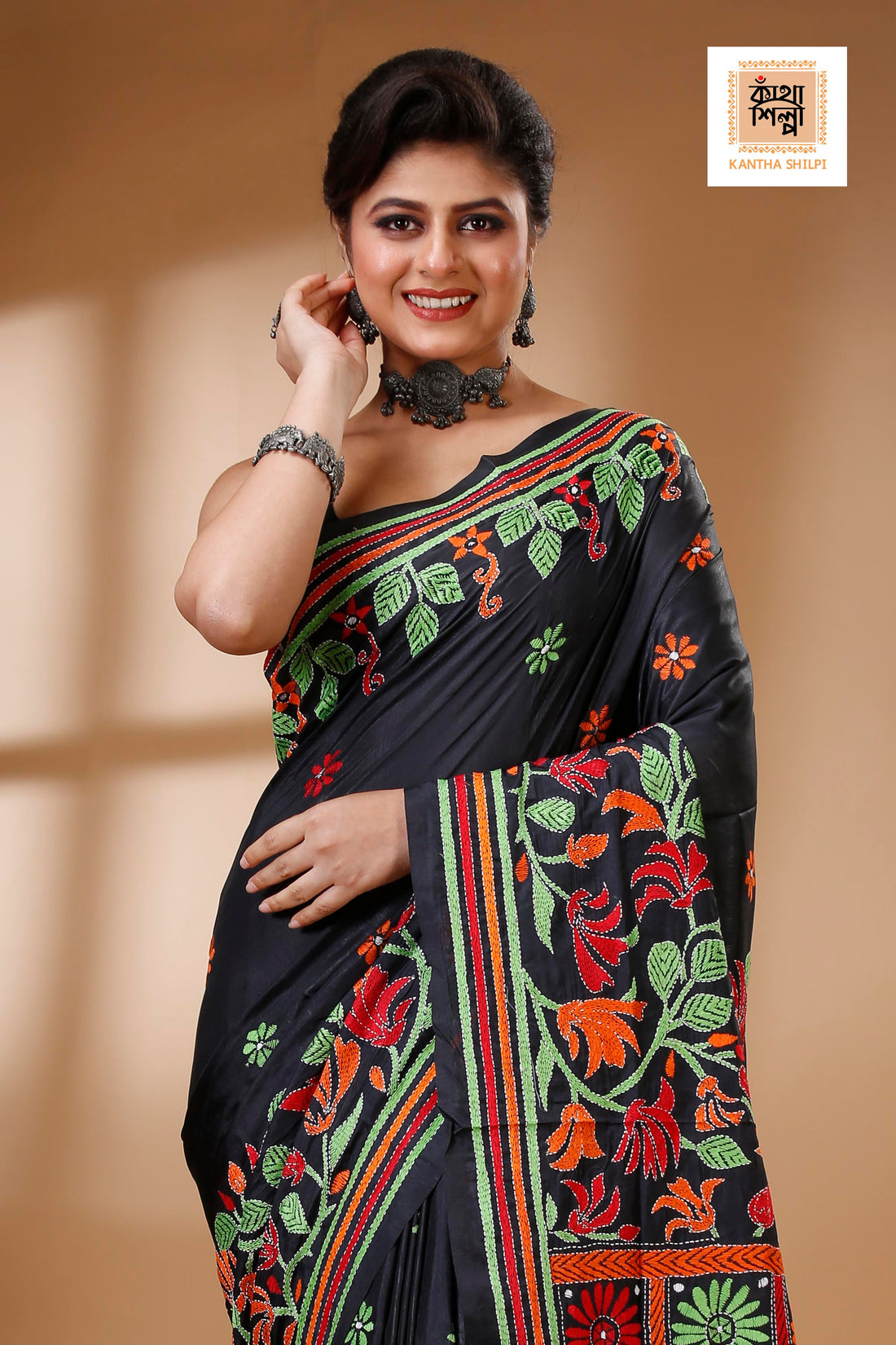 Bangalore Silk Kantha Stitch Saree SN202522877
