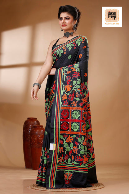 Bangalore Silk Kantha Stitch Saree SN202522877