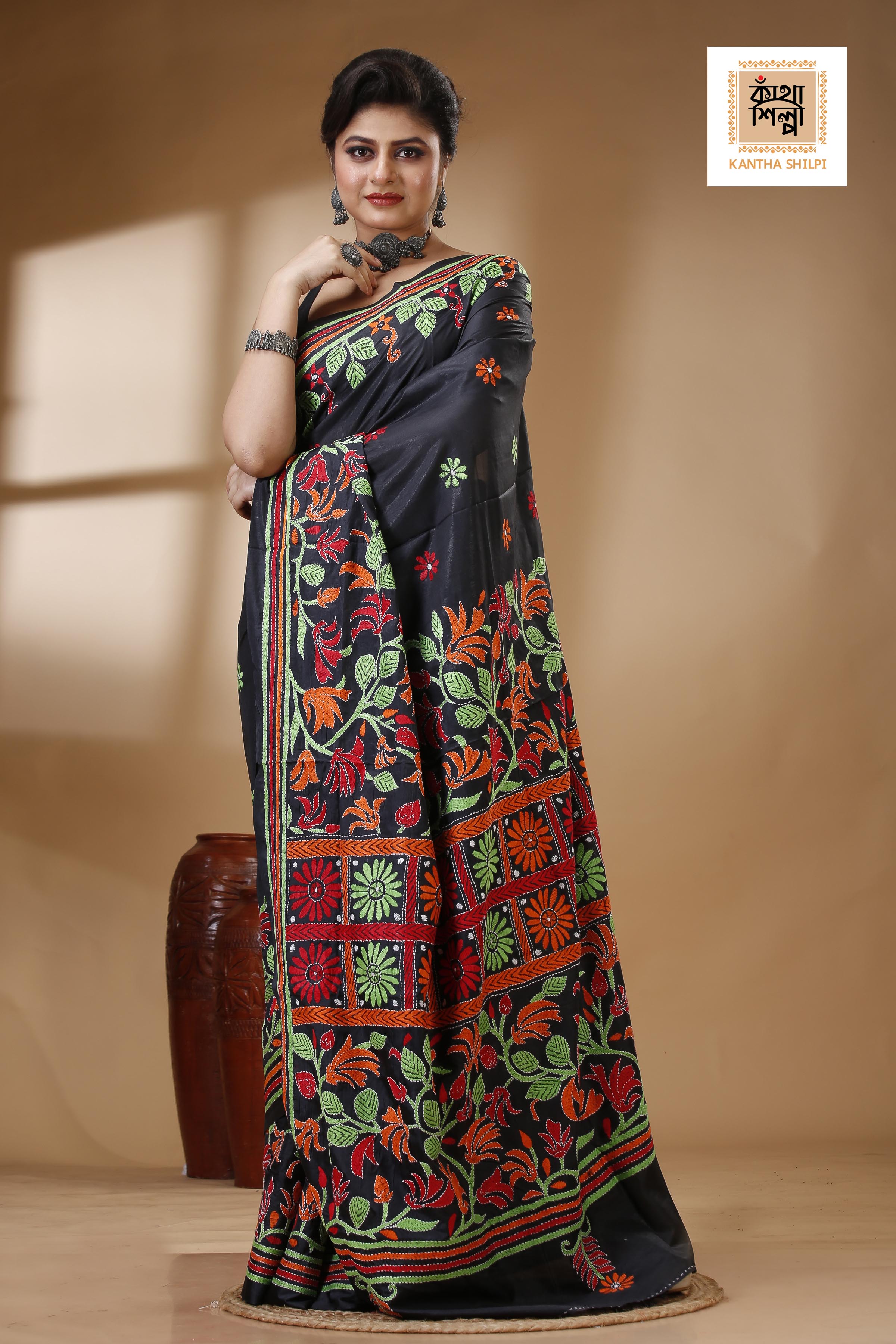 Bangalore Silk Kantha Stitch Saree SN202522877