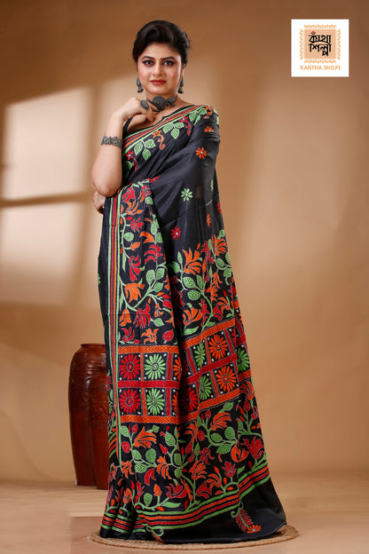 Bangalore Silk Kantha Stitch Saree SN202522877