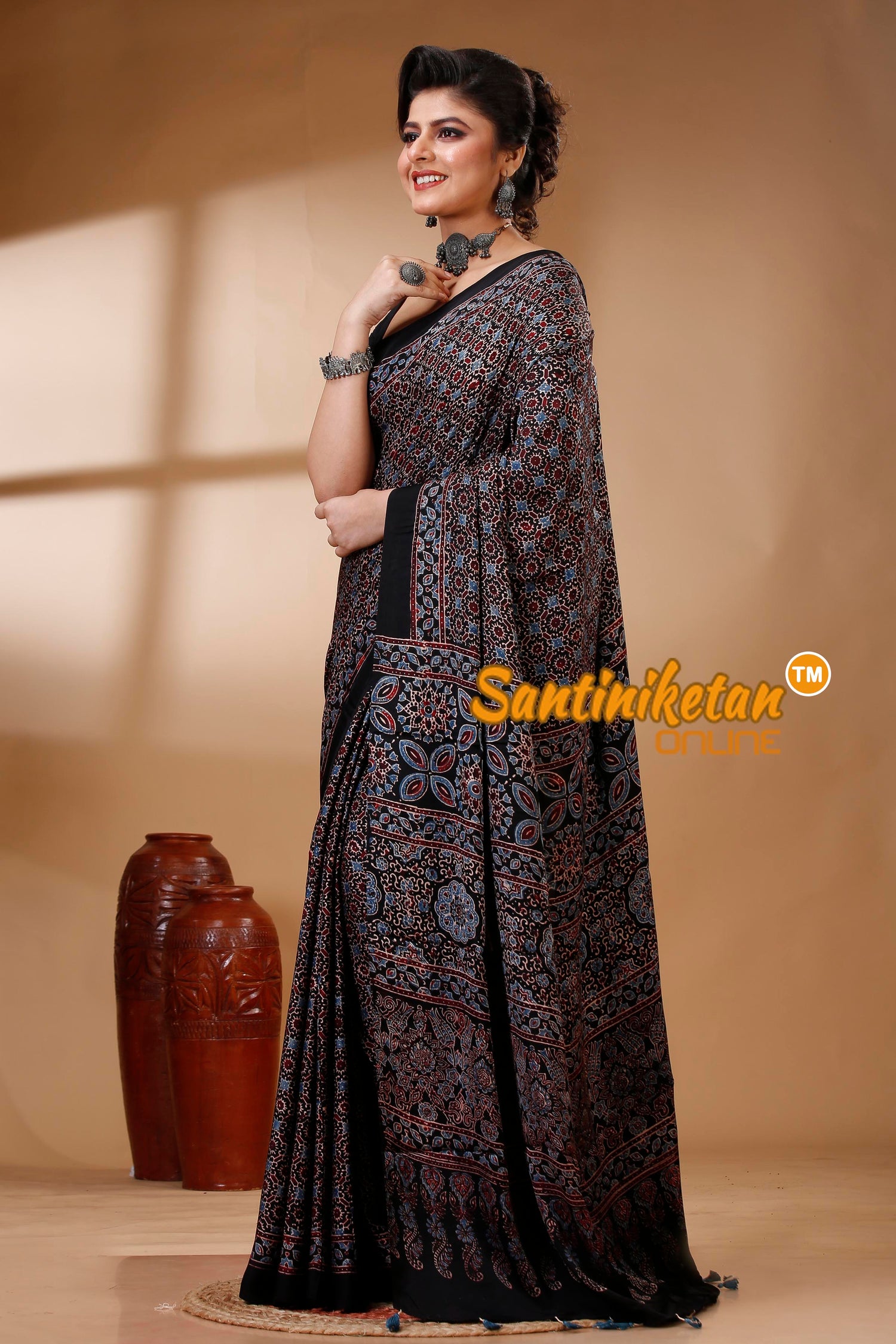 Ajrakh Hand Block On Modal Silk SN202522883