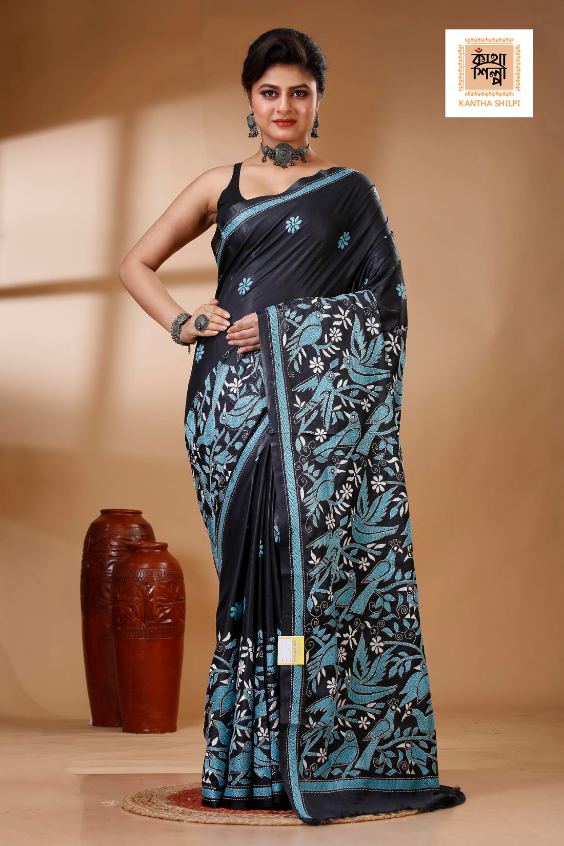 Bangalore Silk Kantha Stitch Saree SN202522889