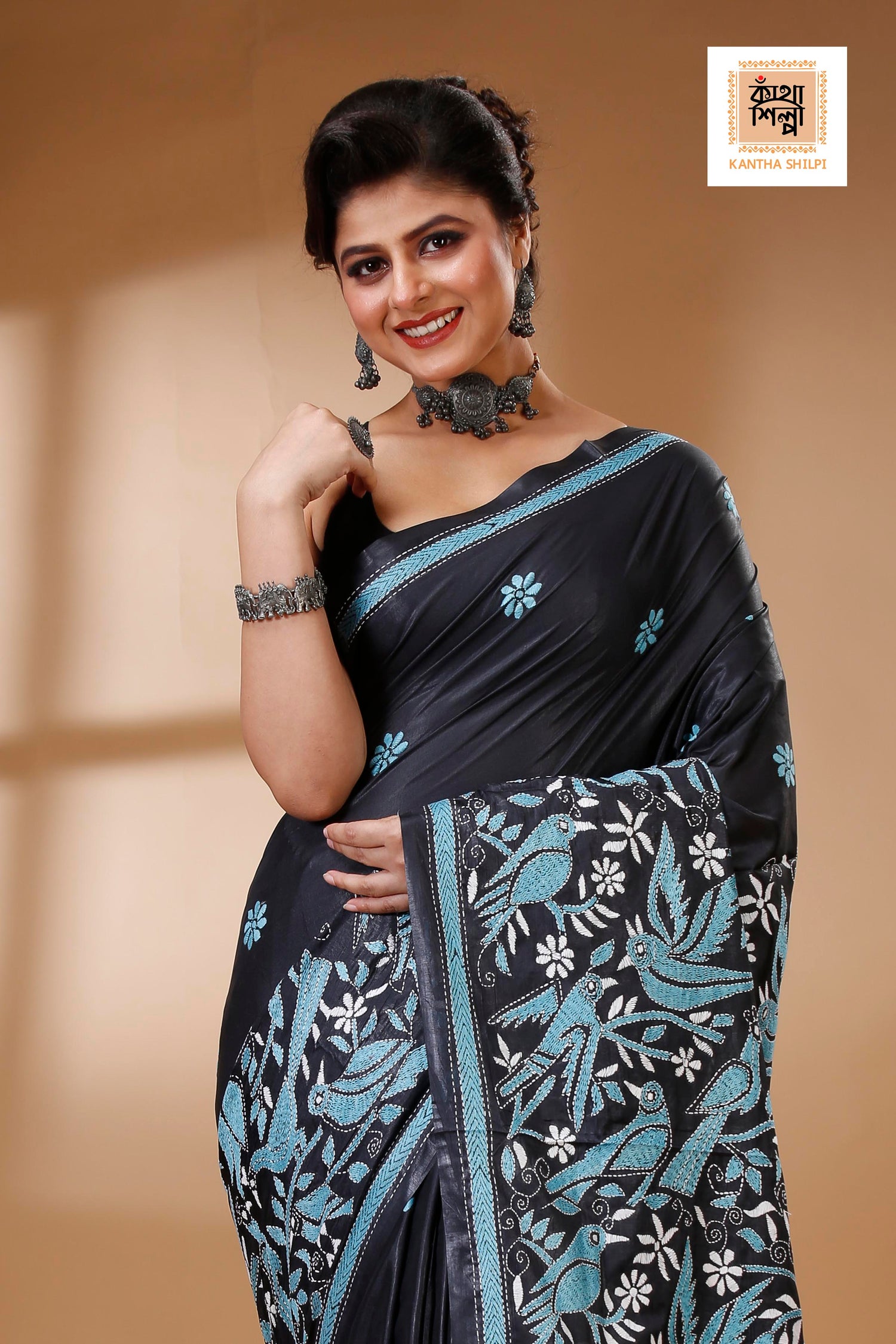 Bangalore Silk Kantha Stitch Saree SN202522889