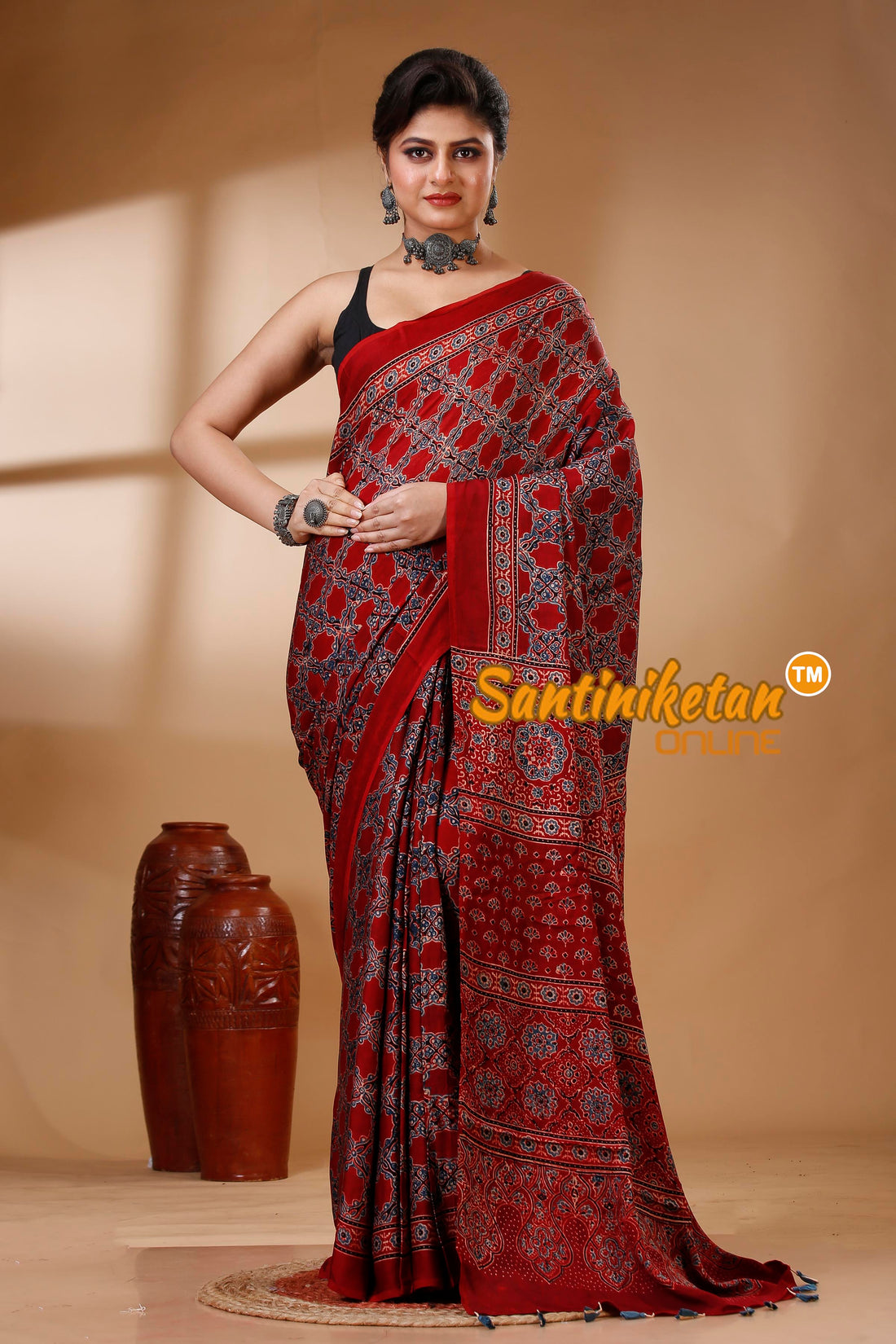 Ajrakh Hand Block On Modal Silk SN202522895