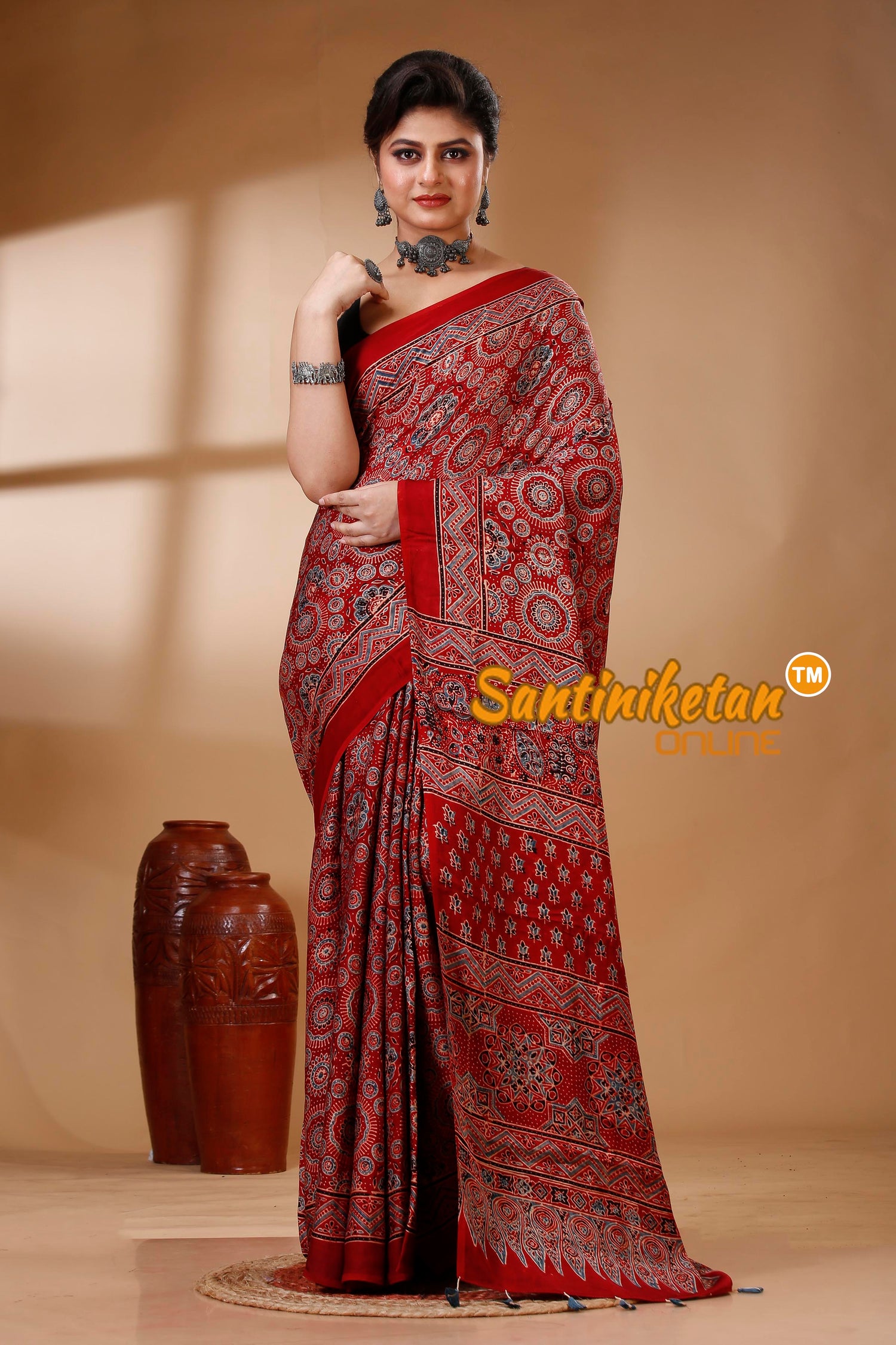 Ajrakh Hand Block On Modal Silk SN202522901