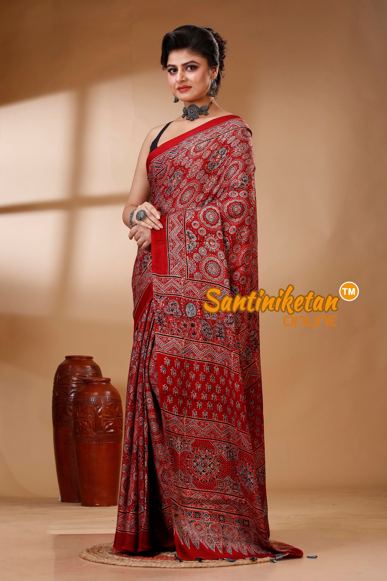 Ajrakh Hand Block On Modal Silk SN202522901