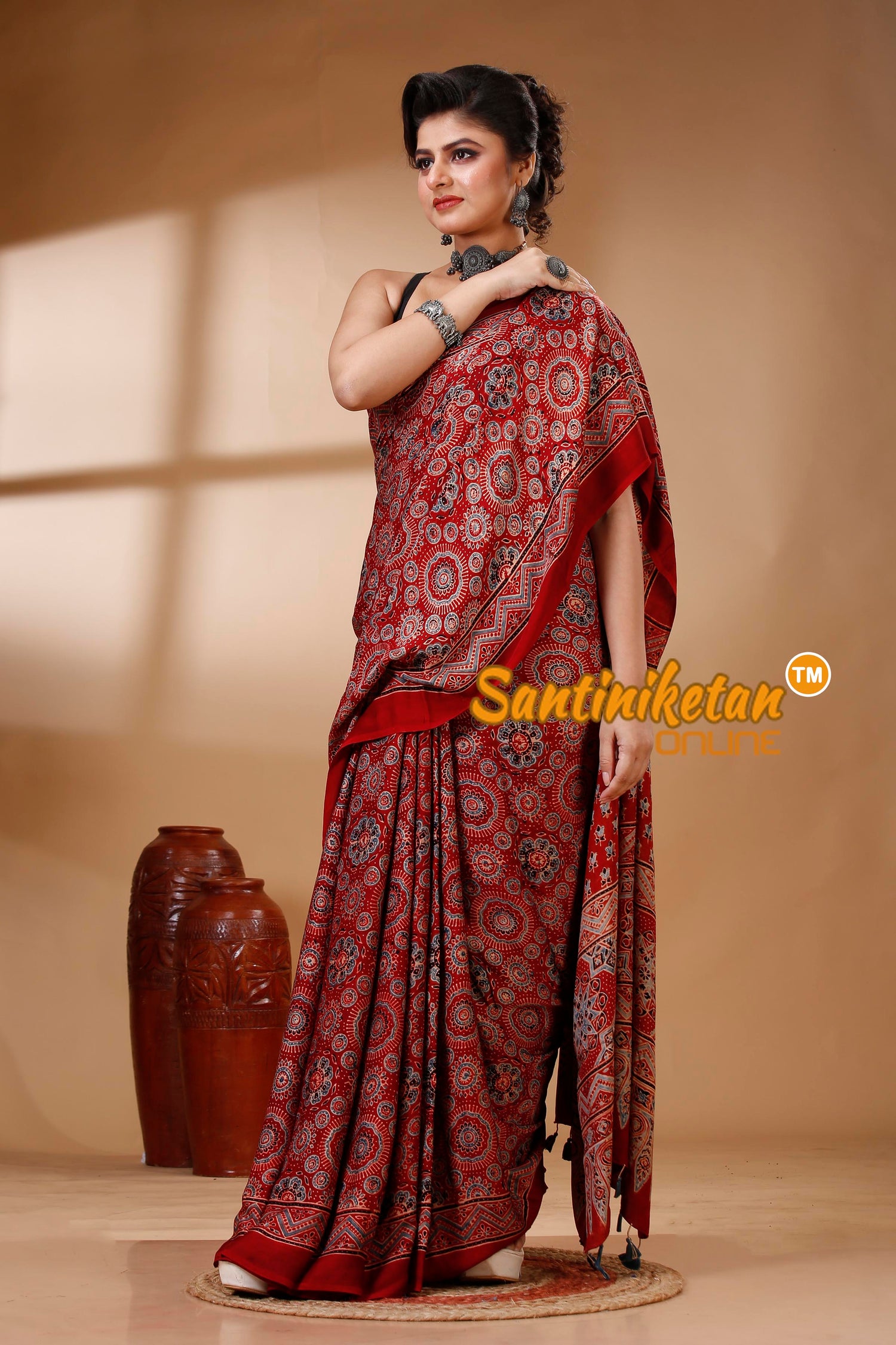 Ajrakh Hand Block On Modal Silk SN202522901