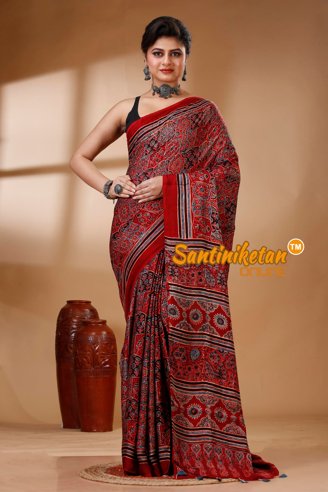 Ajrakh Hand Block On Modal Silk SN202522907