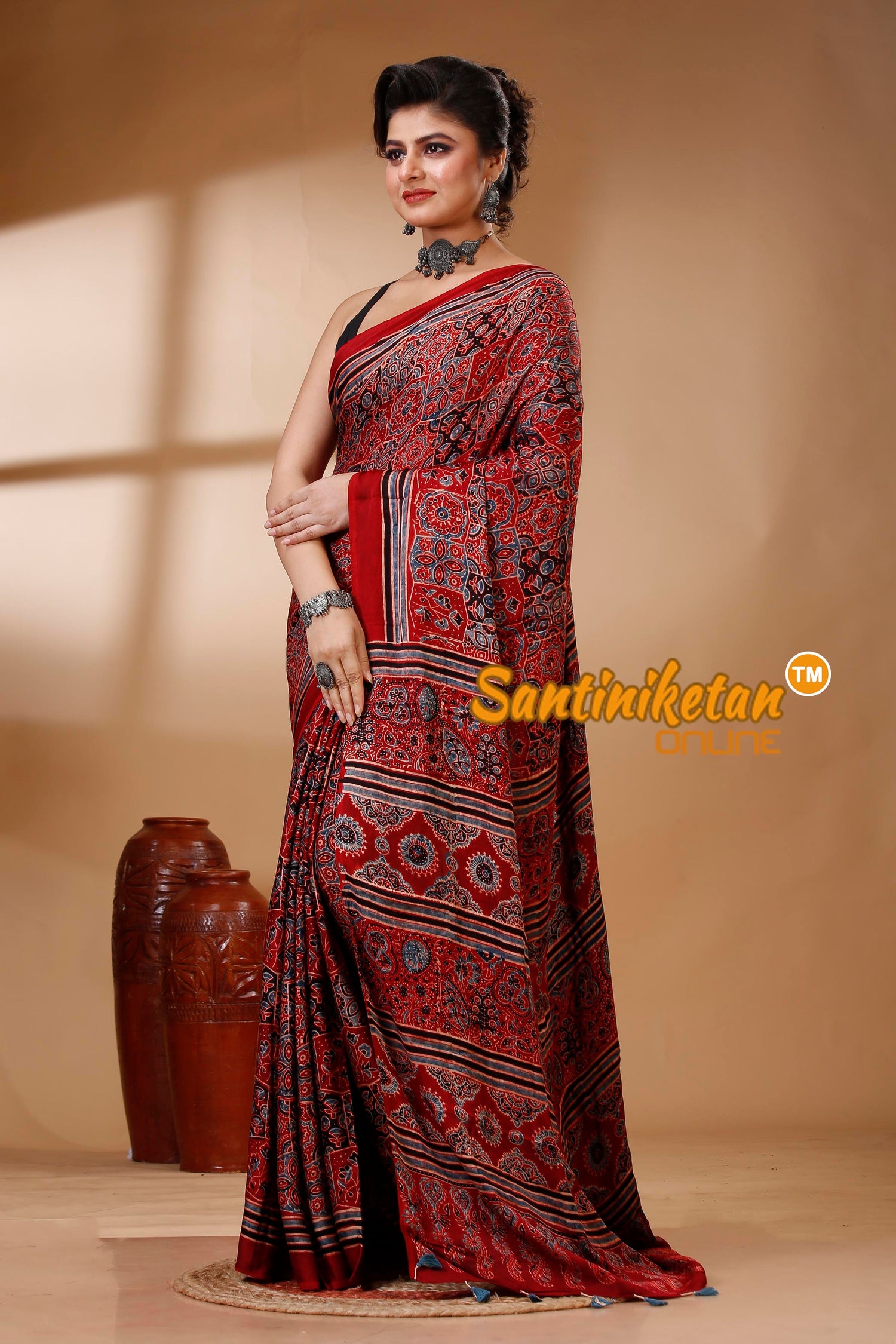 Ajrakh Hand Block On Modal Silk SN202522907